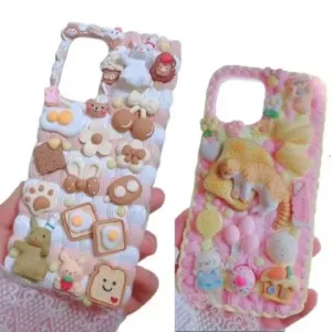 Decoden Custom Phone Case DIY Craft Kits | Kawaii Cat Rabbit Eggs Toast Cookies Flowers Charms | Samsung Android iPhone Cases
