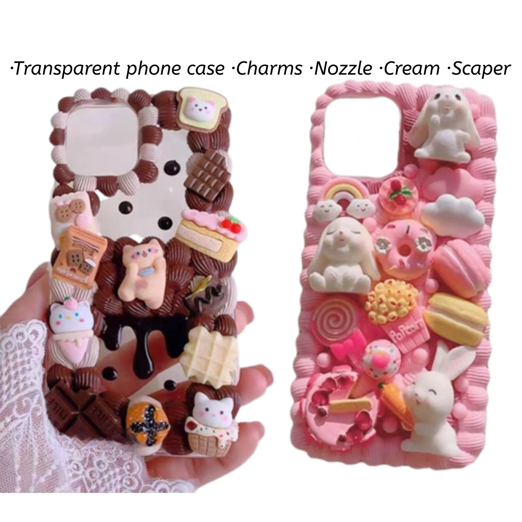 Decoden Custom Phone Case DIY Craft Kits | Kawaii Cat Rabbit Ice Cream Cake Candy Charms | Samsung Android iPhone Cases