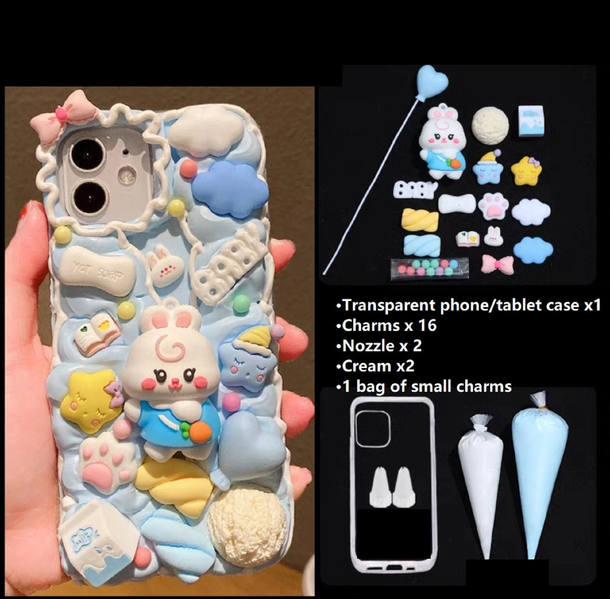 Decoden Custom Phone Case DIY Craft Kits | Kawaii Elephant Rabbit Baby Clouds Stars Candy Charms | Samsung Android iPhone Cases