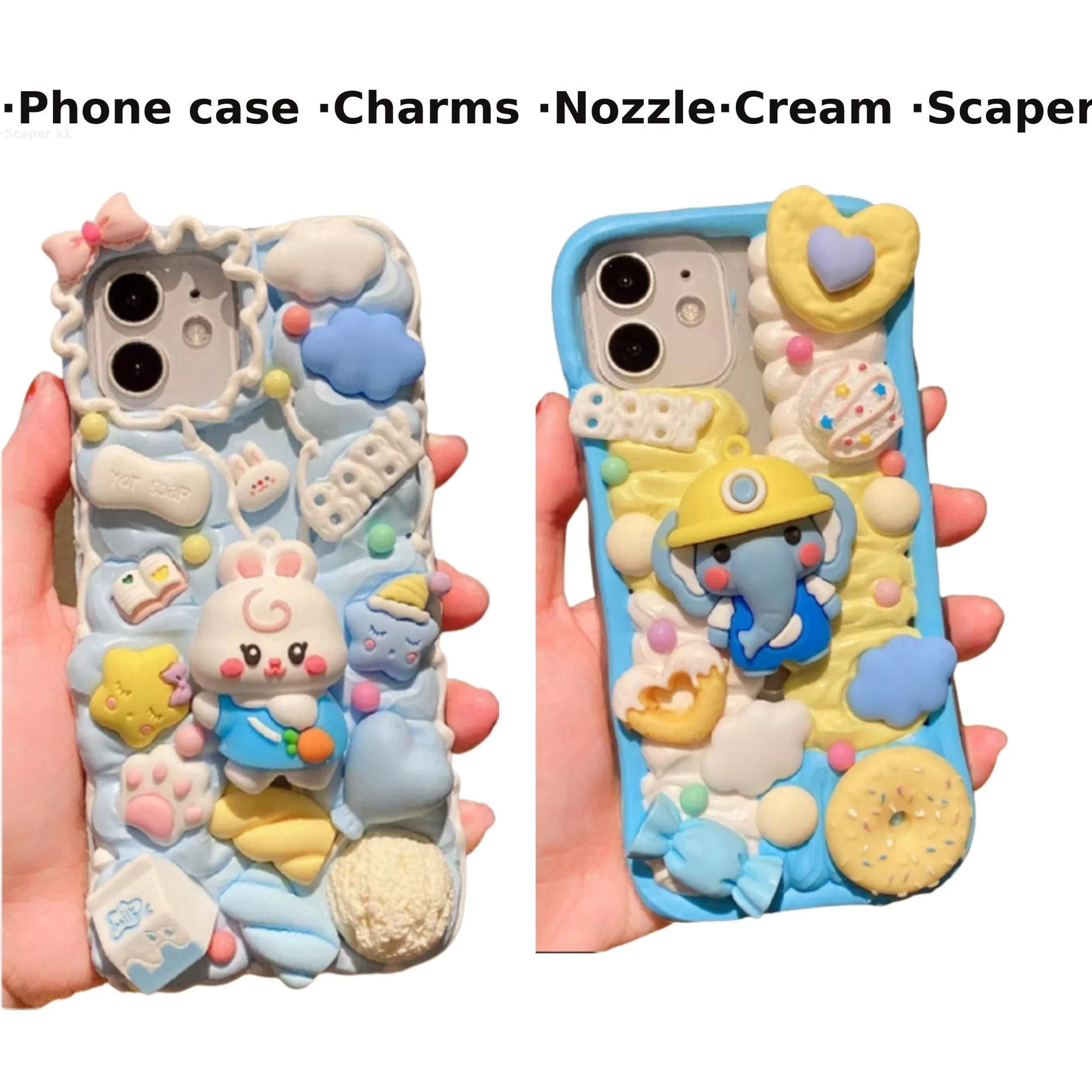 Decoden Custom Phone Case DIY Craft Kits | Kawaii Elephant Rabbit Baby Clouds Stars Candy Charms | Samsung Android iPhone Cases