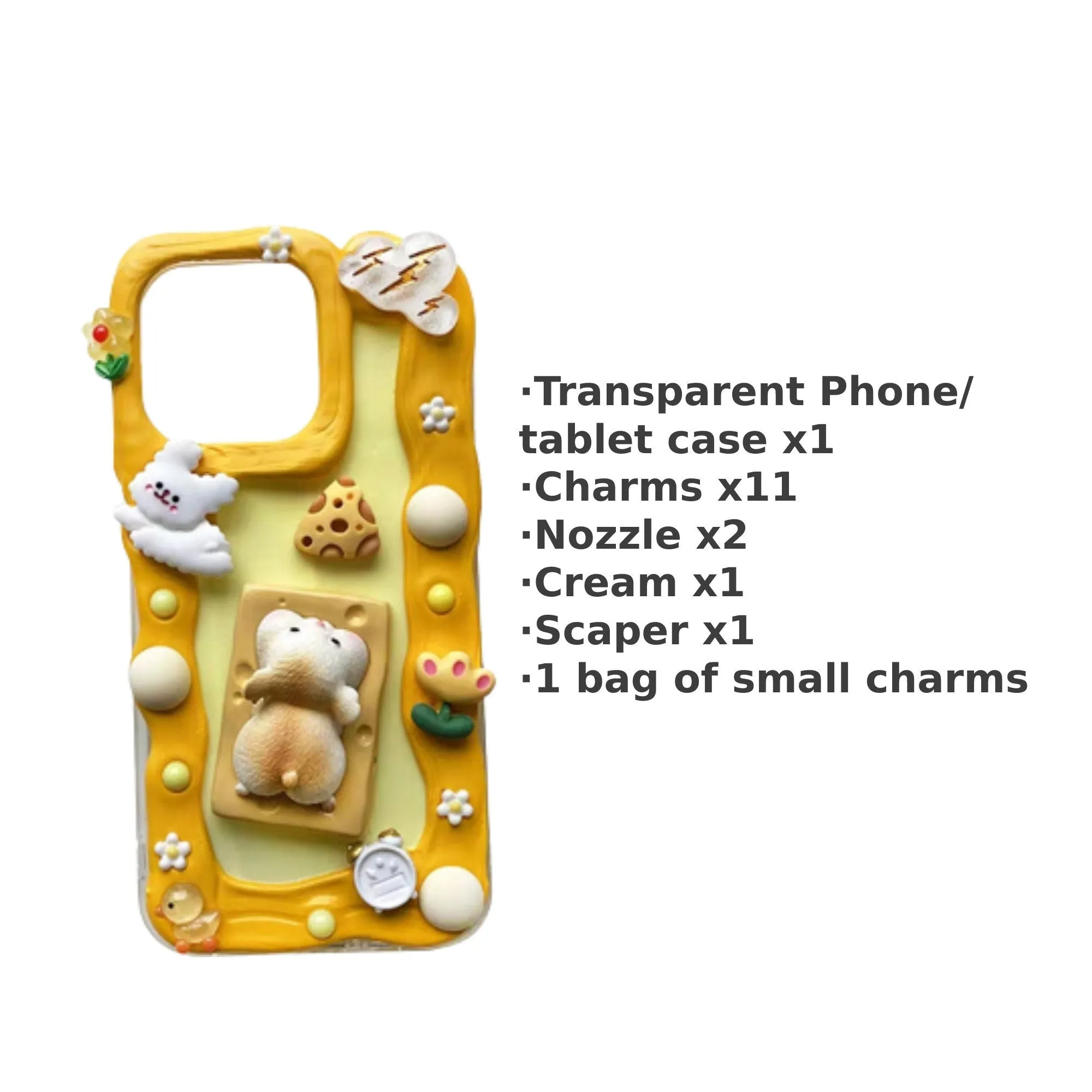 Decoden Custom Phone Case DIY Craft Kits | Kawaii Fat Tiger Cat Mouse Cheese Flowers Charms | Samsung Android iPhone Cases