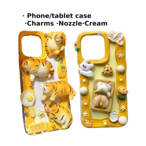 Decoden Custom Phone Case DIY Craft Kits | Kawaii Fat Tiger Cat Mouse Cheese Flowers Charms | Samsung Android iPhone Cases