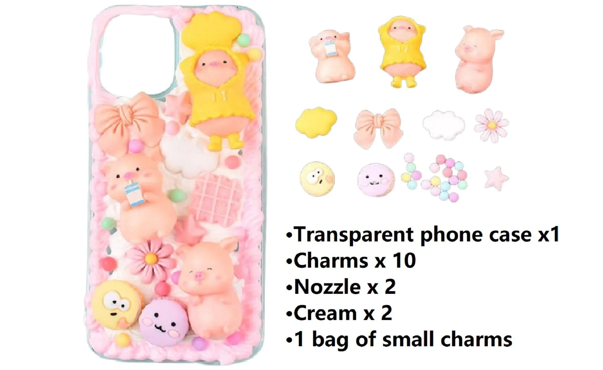 Decoden Custom Phone Case DIY Craft Kits | Kawaii Pig Candy Clouds Flowers Food Hearts Stars Charms | Samsung Android iPhone Cases