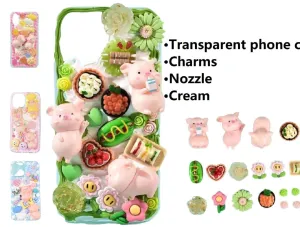 Decoden Custom Phone Case DIY Craft Kits | Kawaii Pig Candy Clouds Flowers Food Hearts Stars Charms | Samsung Android iPhone Cases