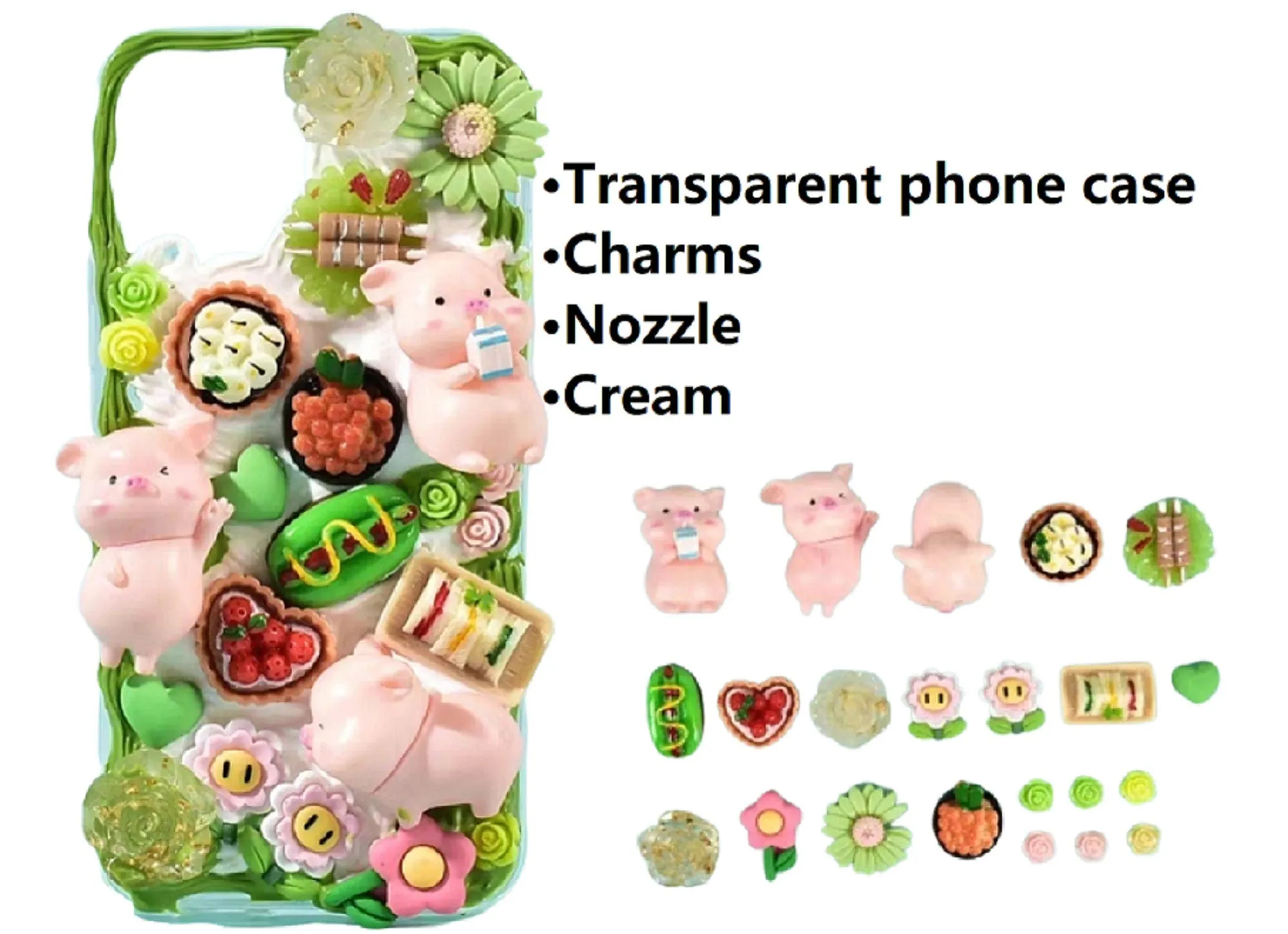 Decoden Custom Phone Case DIY Craft Kits | Kawaii Pig Candy Clouds Flowers Food Hearts Stars Charms | Samsung Android iPhone Cases