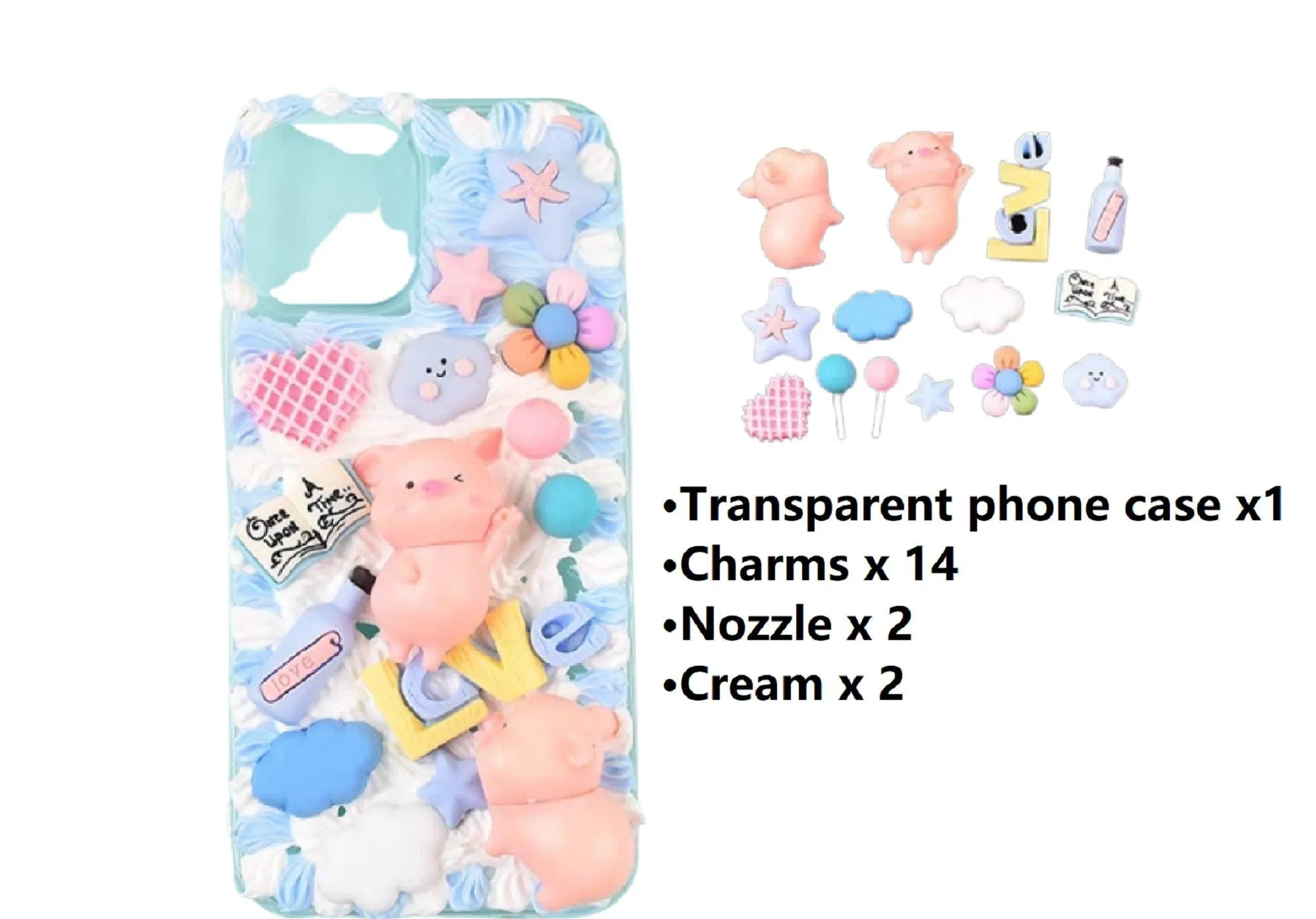 Decoden Custom Phone Case DIY Craft Kits | Kawaii Pig Candy Clouds Flowers Food Hearts Stars Charms | Samsung Android iPhone Cases