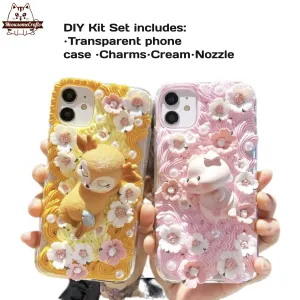 Decoden Custom Phone Case DIY Craft Kits | Kawaii Pig Sika Baby Deer Flowers Daffodils Pearls Charms | Samsung Android iPhone Cases