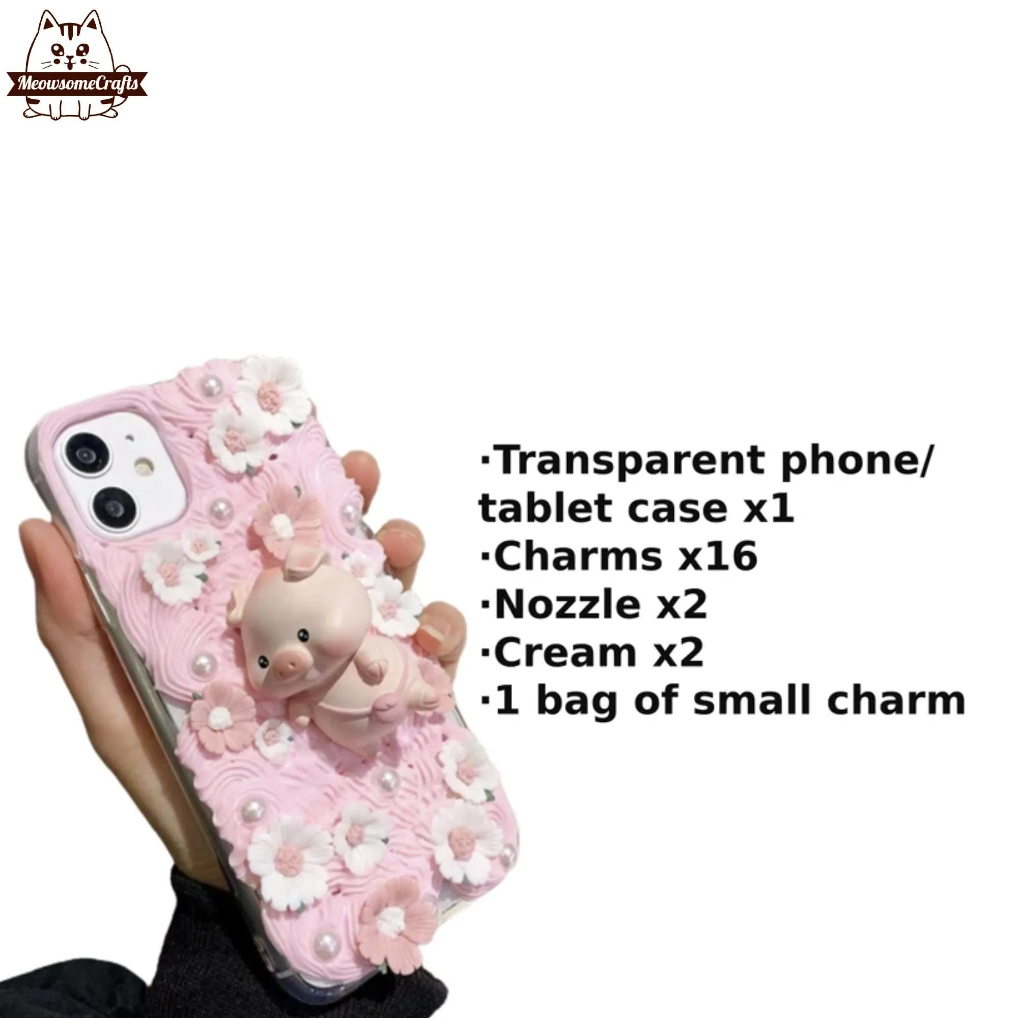 Decoden Custom Phone Case DIY Craft Kits | Kawaii Pig Sika Baby Deer Flowers Daffodils Pearls Charms | Samsung Android iPhone Cases