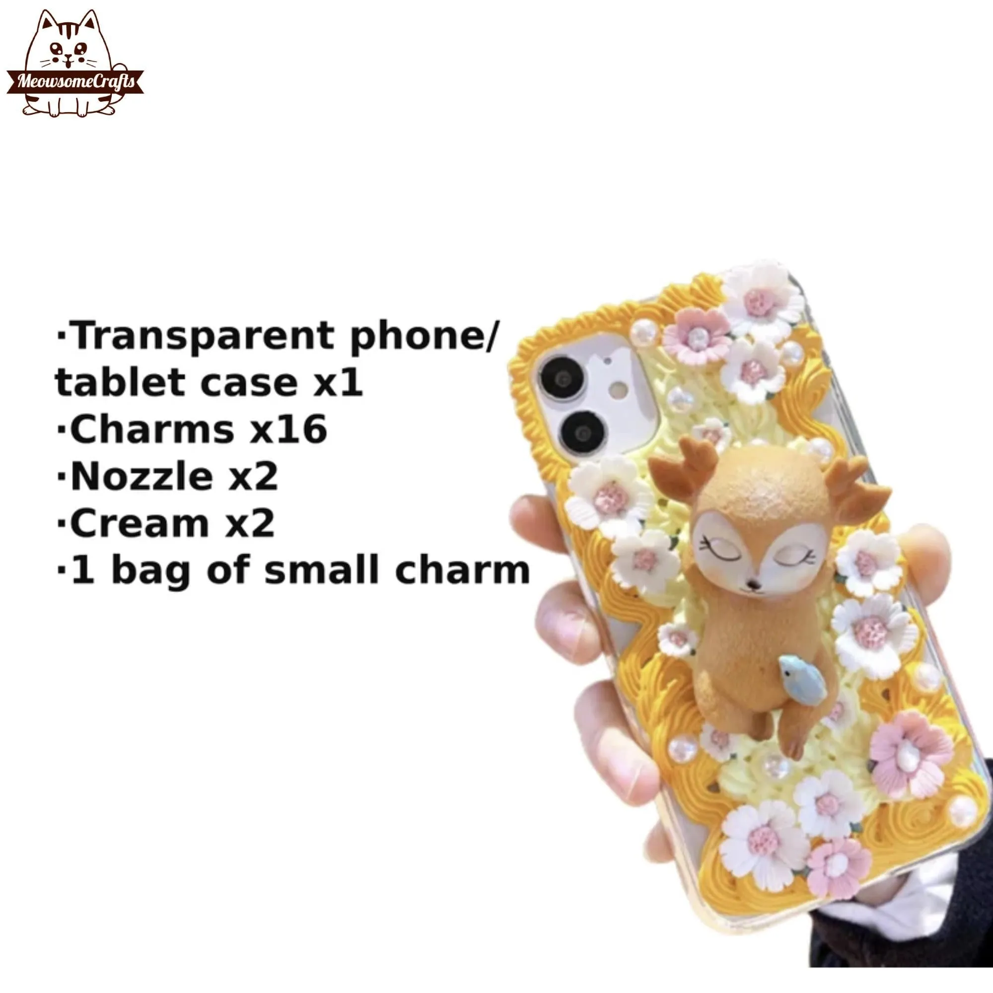 Decoden Custom Phone Case DIY Craft Kits | Kawaii Pig Sika Baby Deer Flowers Daffodils Pearls Charms | Samsung Android iPhone Cases