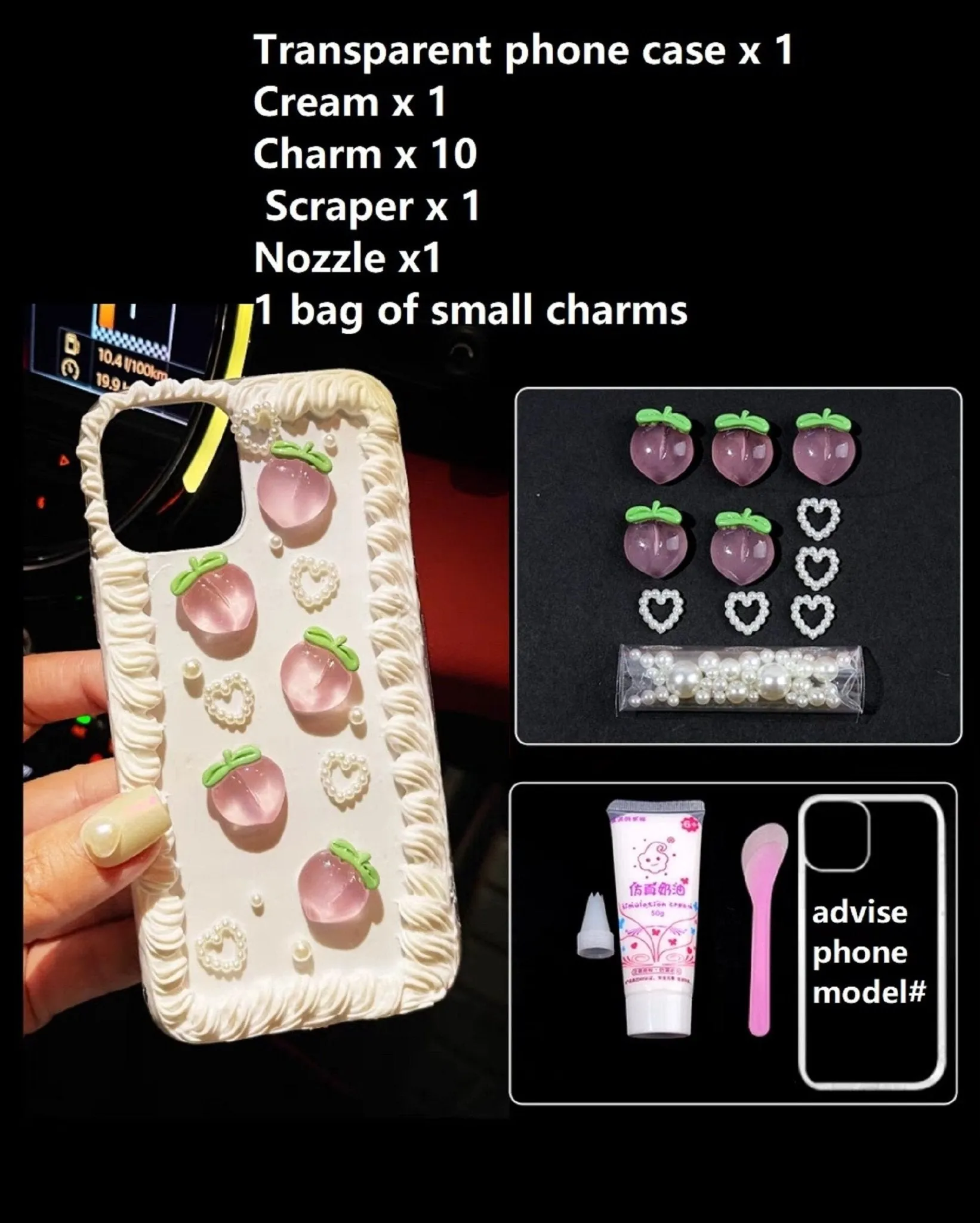 Decoden Custom Phone Case DIY Craft Kits | Kawaii Rabbit Bow Strawberry Peach Ice Cream Pearls Bows Charms | Samsung Android iPhone Cases