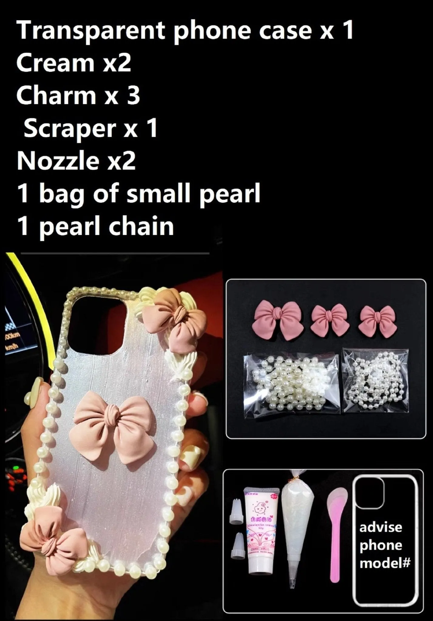 Decoden Custom Phone Case DIY Craft Kits | Kawaii Rabbit Bow Strawberry Peach Ice Cream Pearls Bows Charms | Samsung Android iPhone Cases