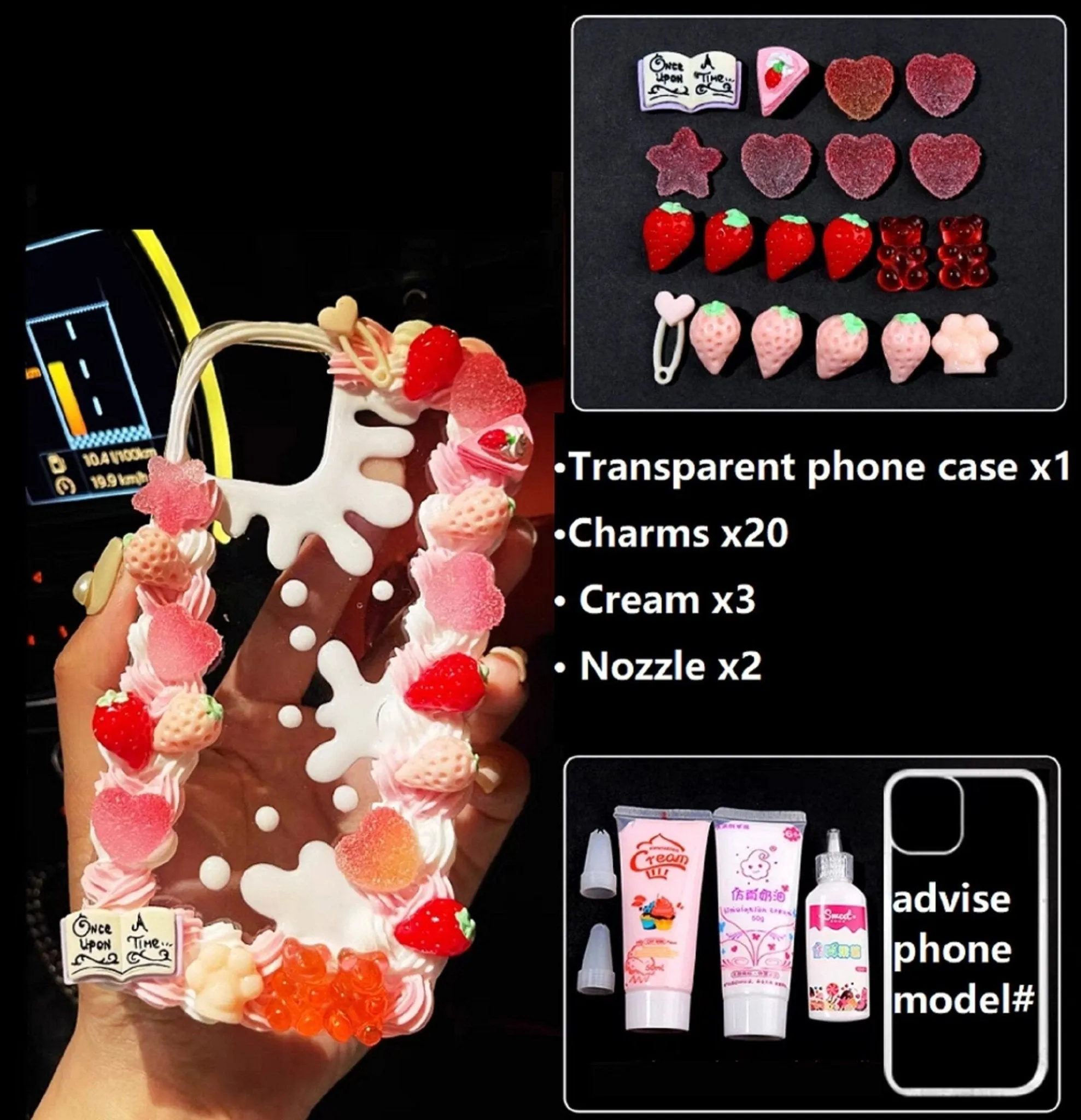 Decoden Custom Phone Case DIY Craft Kits | Kawaii Rabbit Bow Strawberry Peach Ice Cream Pearls Bows Charms | Samsung Android iPhone Cases