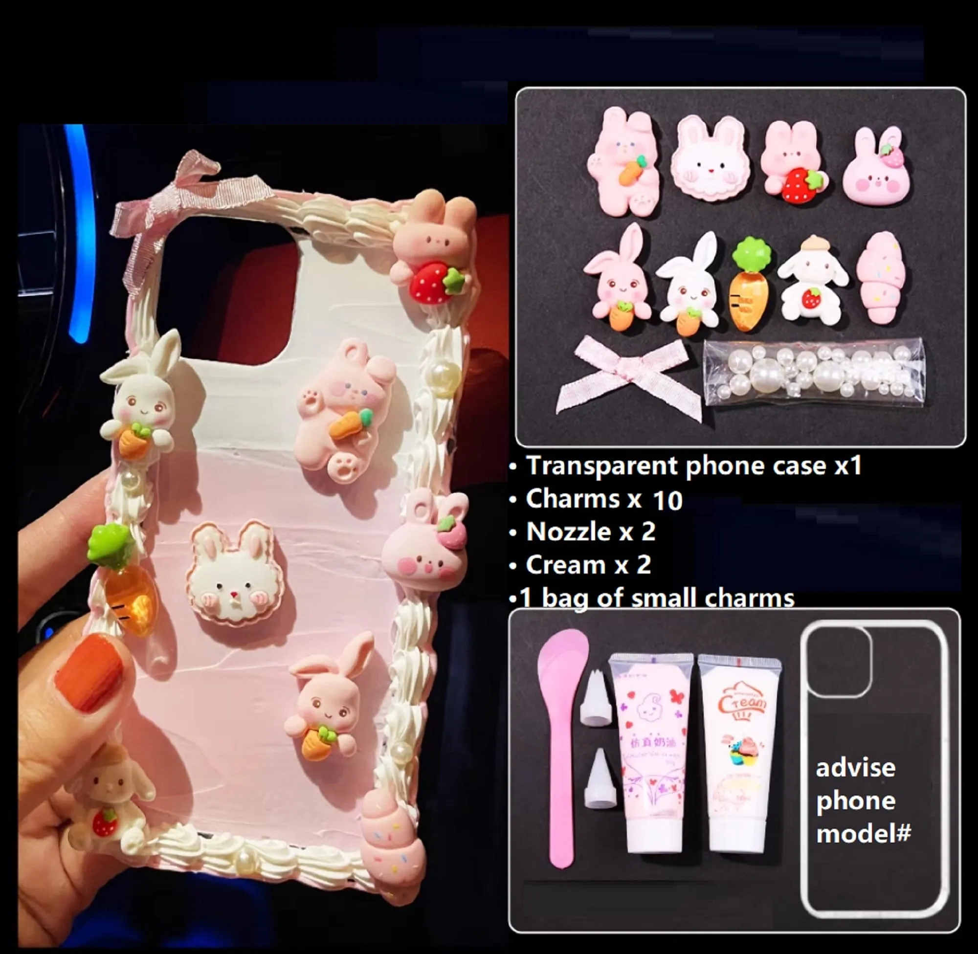 Decoden Custom Phone Case DIY Craft Kits | Kawaii Rainbow Unicorn Rabbits Macaroons Bows Hearts Charms | Samsung Android iPhone Cases