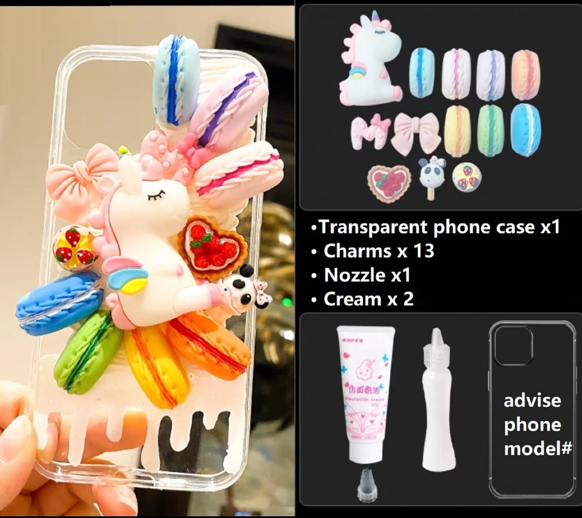 Decoden Custom Phone Case DIY Craft Kits | Kawaii Rainbow Unicorn Rabbits Macaroons Bows Hearts Charms | Samsung Android iPhone Cases