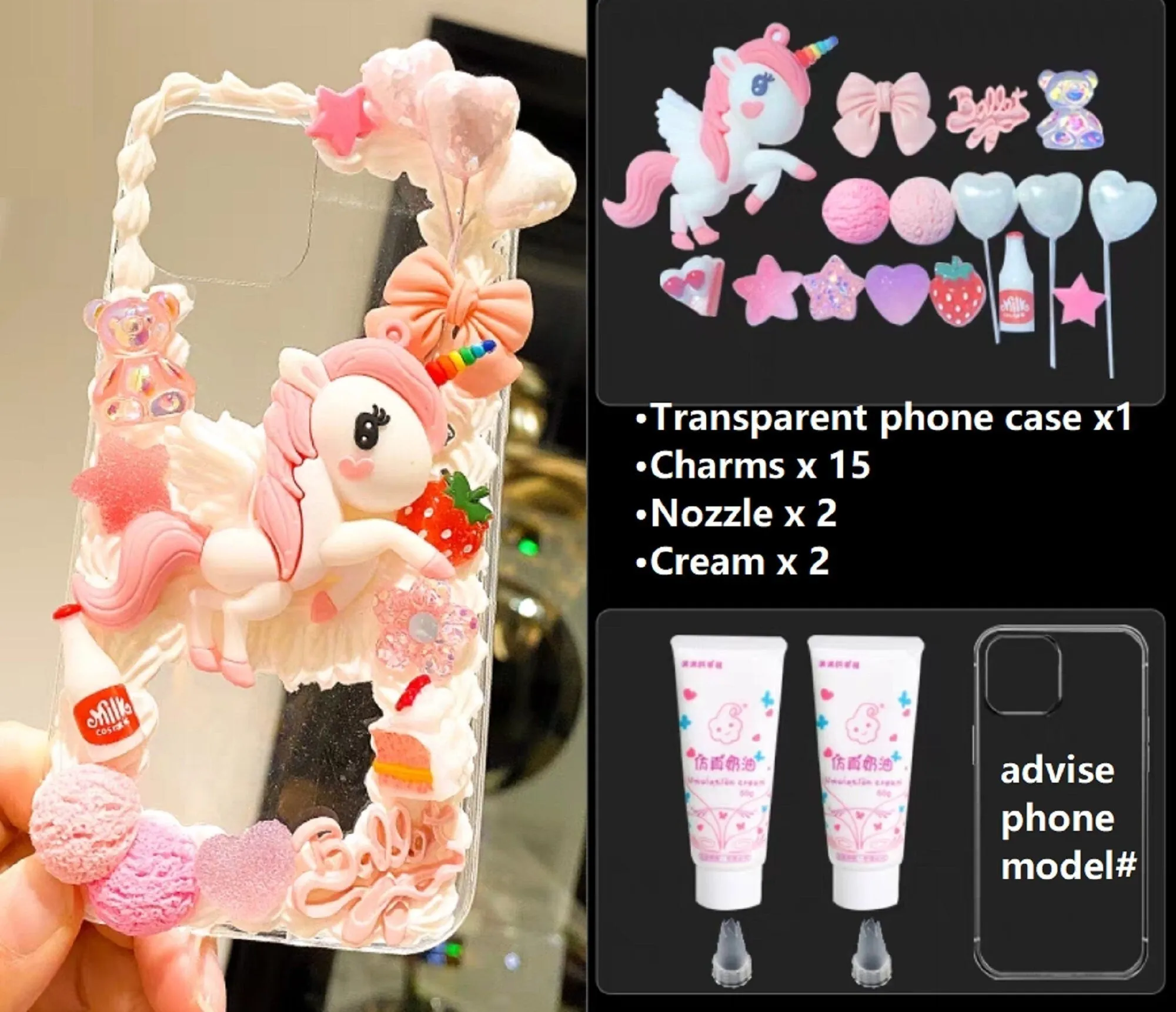 Decoden Custom Phone Case DIY Craft Kits | Kawaii Rainbow Unicorn Rabbits Macaroons Bows Hearts Charms | Samsung Android iPhone Cases