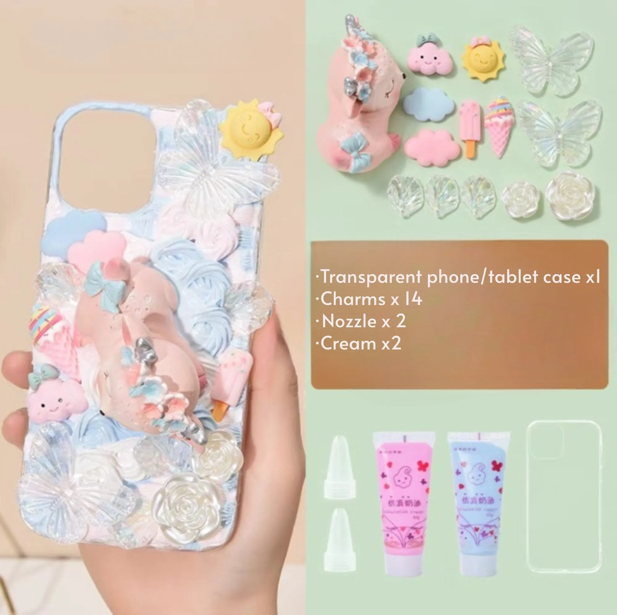 Decoden Custom Phone Case DIY Craft Kits | Kawaii Sleeping Sika Baby Deer Clouds Flowers Charms | Samsung Android iPhone Cases