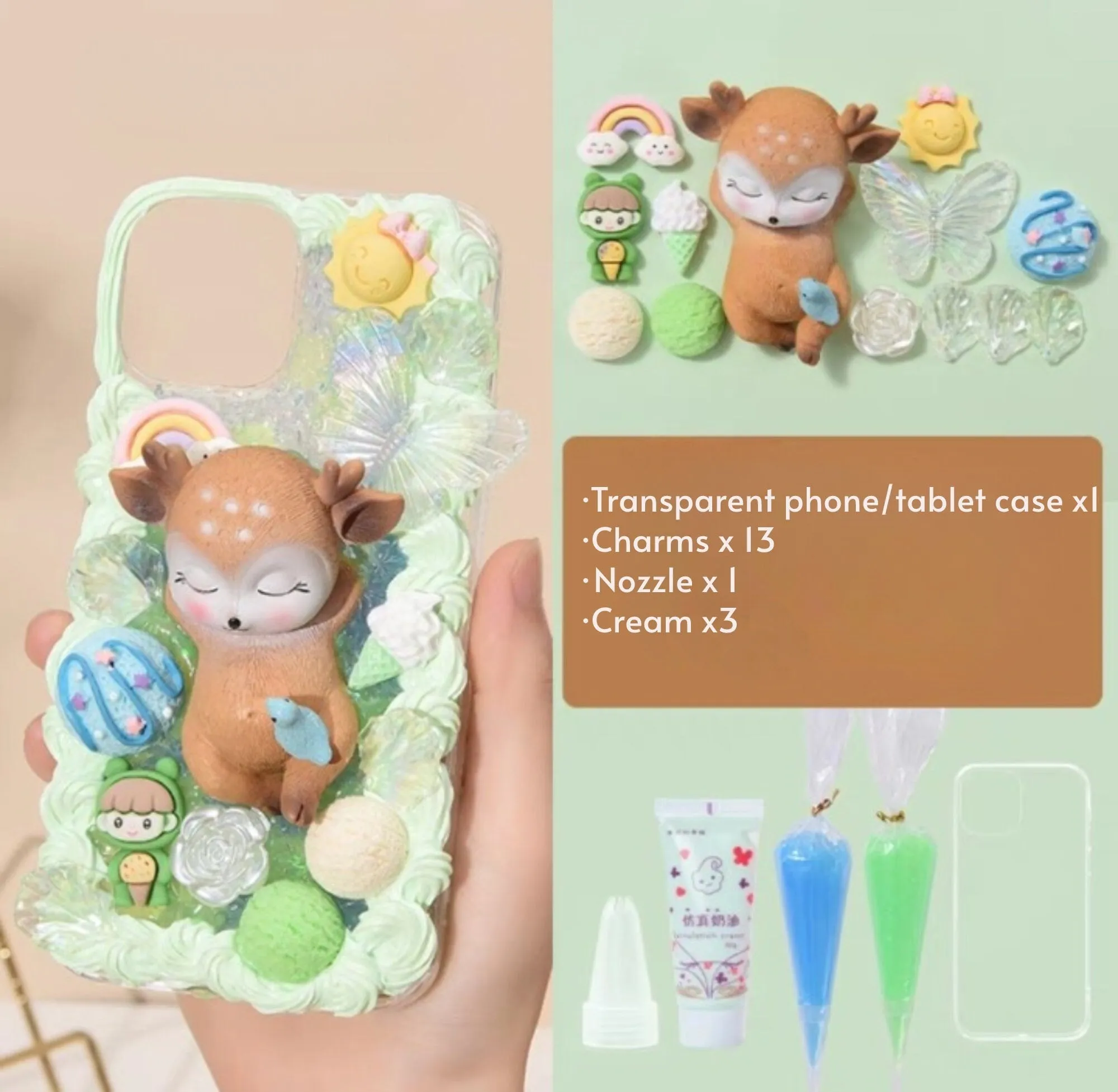 Decoden Custom Phone Case DIY Craft Kits | Kawaii Sleeping Sika Baby Deer Clouds Flowers Charms | Samsung Android iPhone Cases