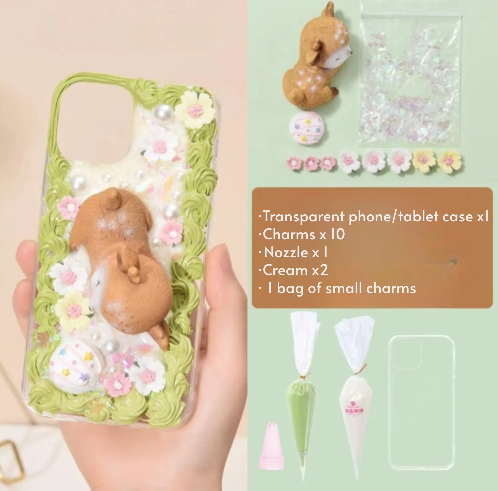 Decoden Custom Phone Case DIY Craft Kits | Kawaii Sleeping Sika Baby Deer Clouds Flowers Charms | Samsung Android iPhone Cases