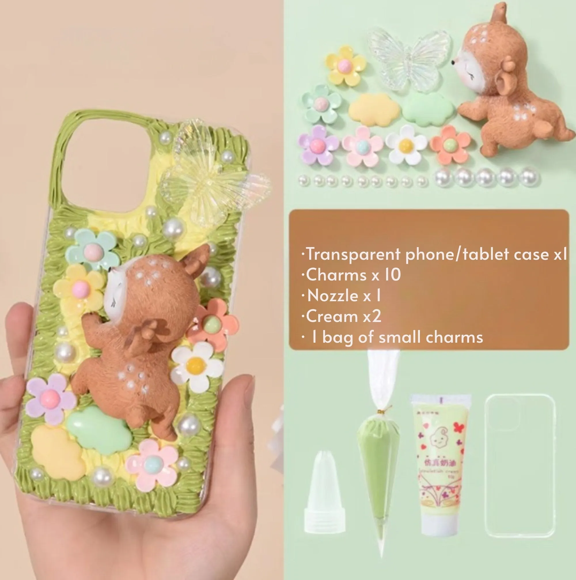 Decoden Custom Phone Case DIY Craft Kits | Kawaii Sleeping Sika Baby Deer Clouds Flowers Charms | Samsung Android iPhone Cases