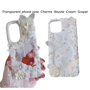 Decoden Custom Phone Case DIY Craft Kits | Lace Iridescent Butterflies Flowers Pearls Charms | Samsung Android iPhone Cases