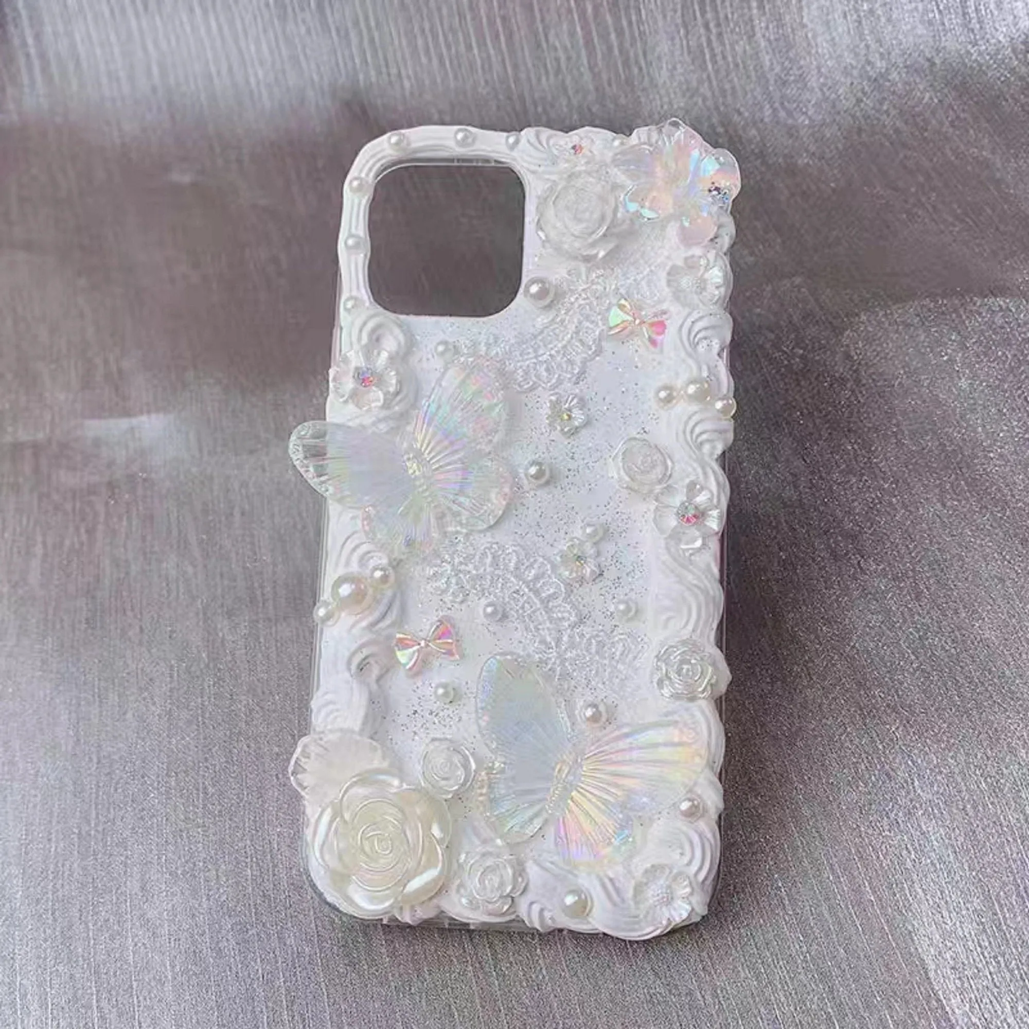 Decoden Custom Phone Case DIY Craft Kits | Lace Iridescent Butterflies Flowers Pearls Charms | Samsung Android iPhone Cases