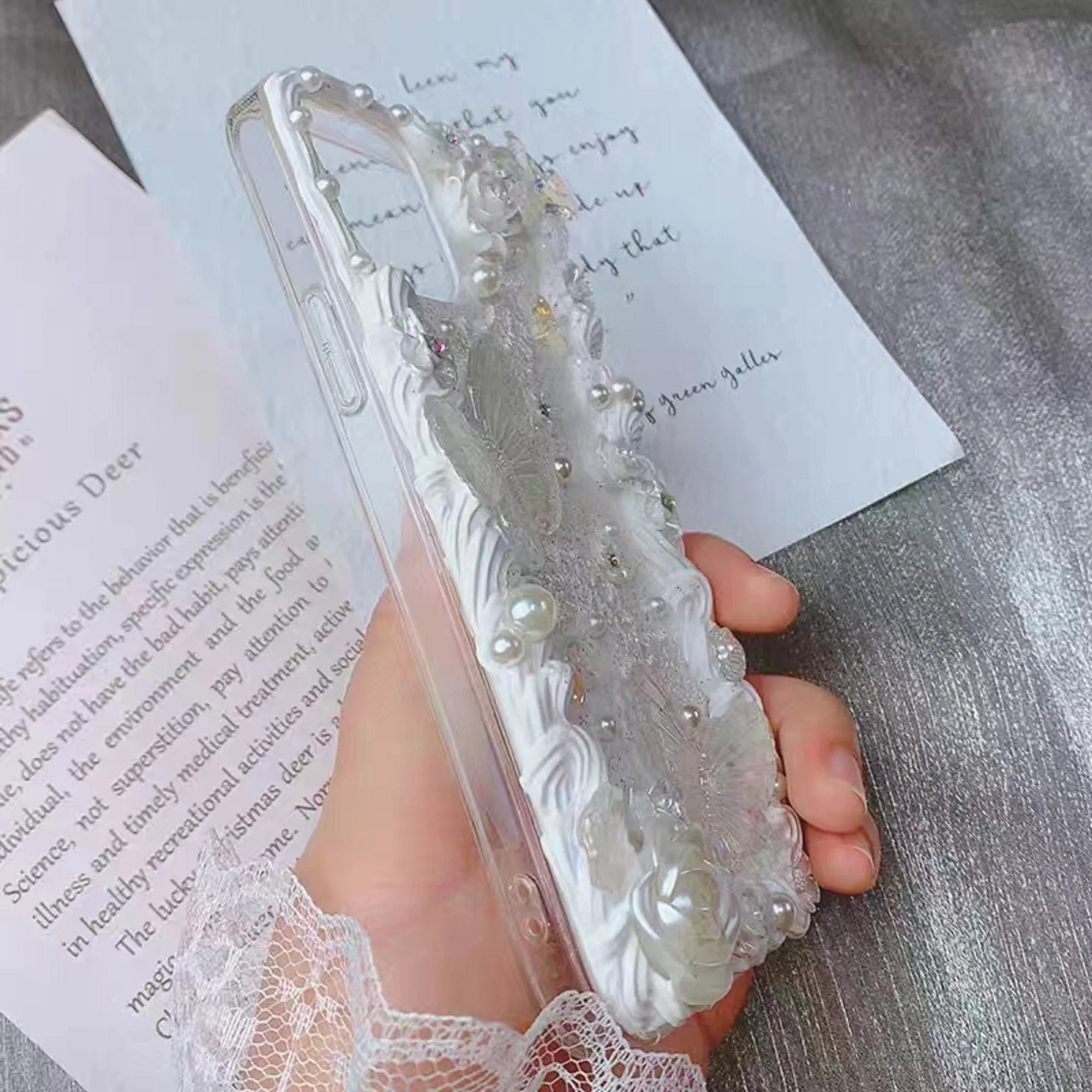 Decoden Custom Phone Case DIY Craft Kits | Lace Iridescent Butterflies Flowers Pearls Charms | Samsung Android iPhone Cases
