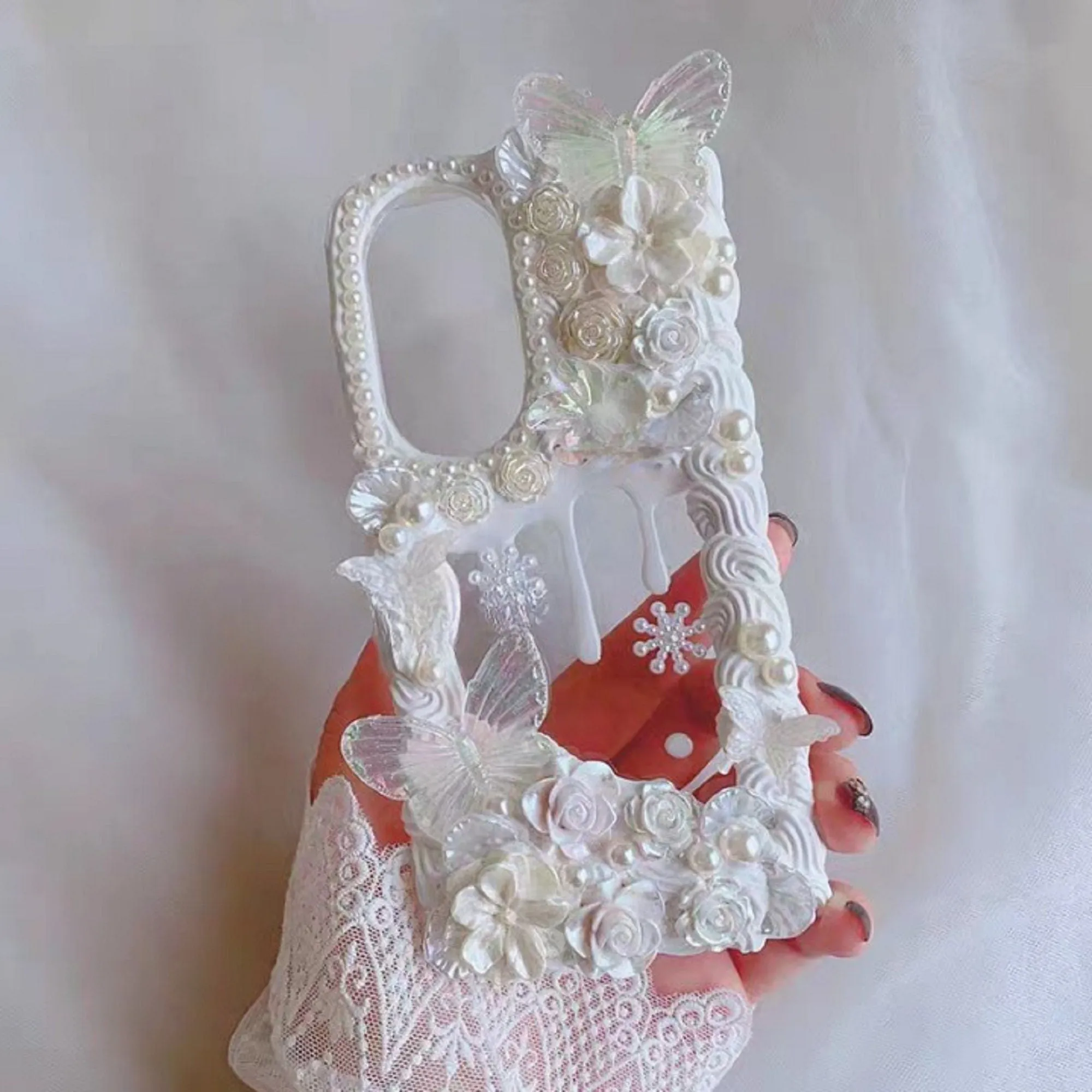 Decoden Custom Phone Case DIY Craft Kits | Lace Iridescent Butterflies Flowers Pearls Charms | Samsung Android iPhone Cases