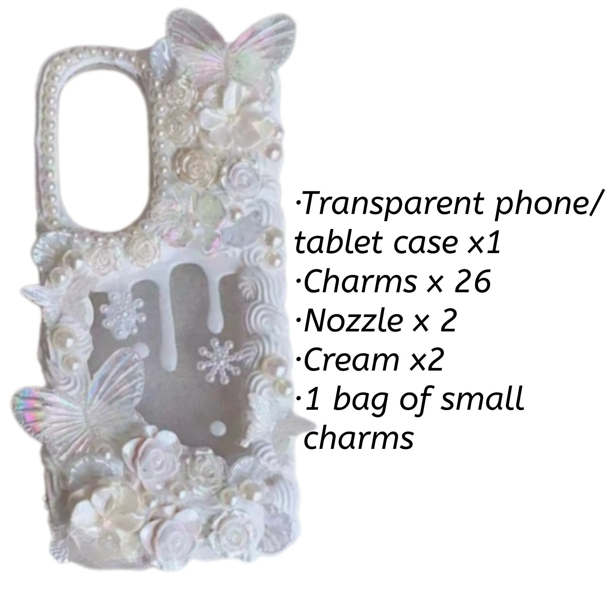 Decoden Custom Phone Case DIY Craft Kits | Lace Iridescent Butterflies Flowers Pearls Charms | Samsung Android iPhone Cases