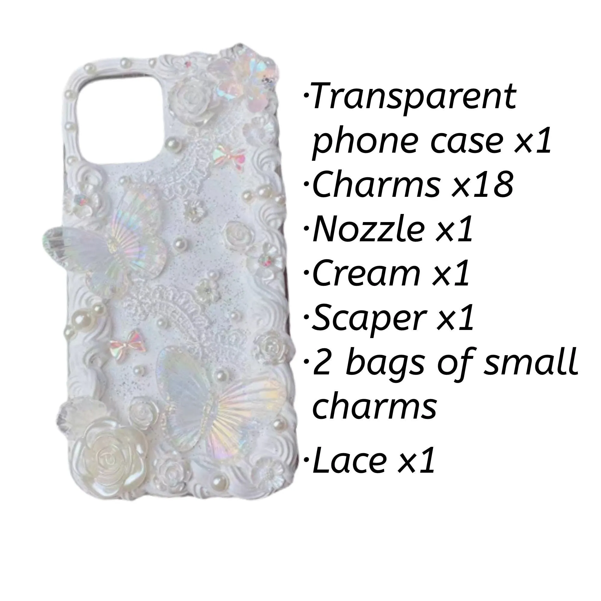 Decoden Custom Phone Case DIY Craft Kits | Lace Iridescent Butterflies Flowers Pearls Charms | Samsung Android iPhone Cases