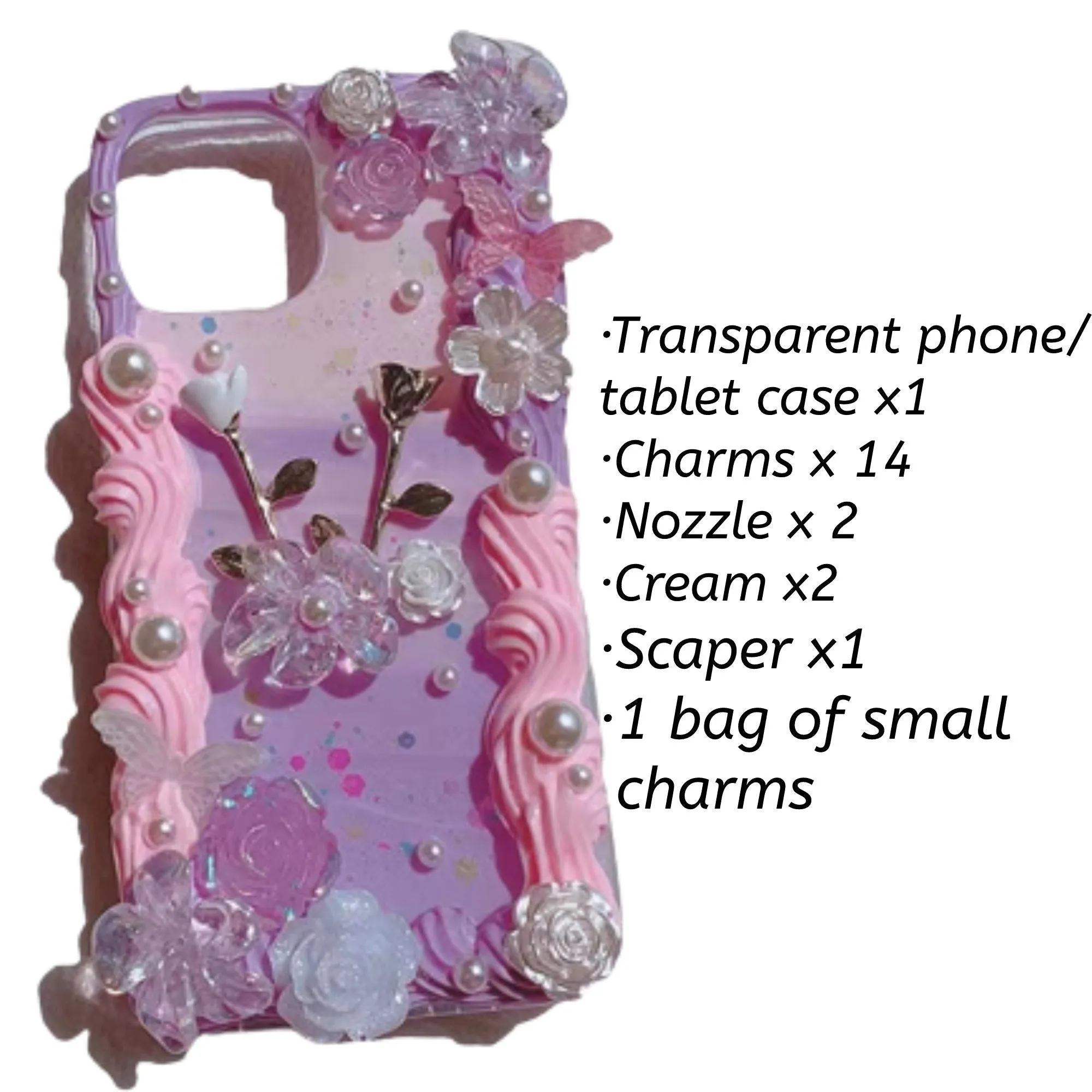 Decoden Custom Phone Case DIY Craft Kits | Long Stem Roses Butterflies Flowers Roses Pearls Charms | Samsung Android iPhone Cases