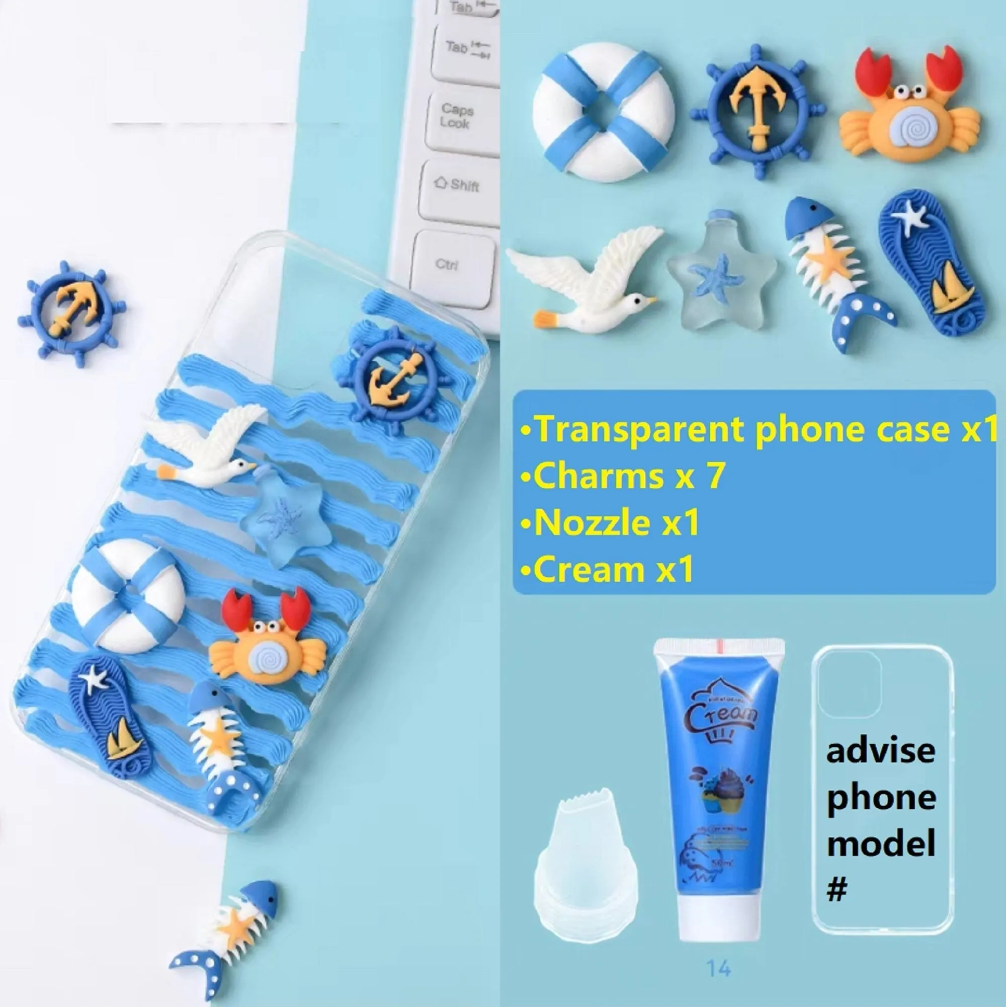 Decoden Custom Phone Case DIY Craft Kits | Ocean Sea Dolphin Starfish Crab Fish Clouds Rainbow Boat Charms | Samsung Android iPhone Cases