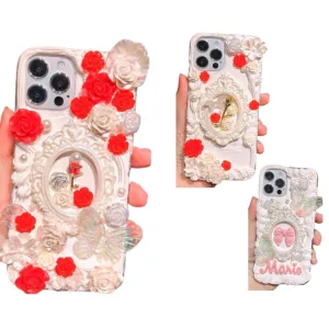 Decoden Custom Phone Case DIY Craft Kits | Ornate Frame Gold Rose Pink Bow Butterflies Roses Charms | Samsung Android iPhone Cases