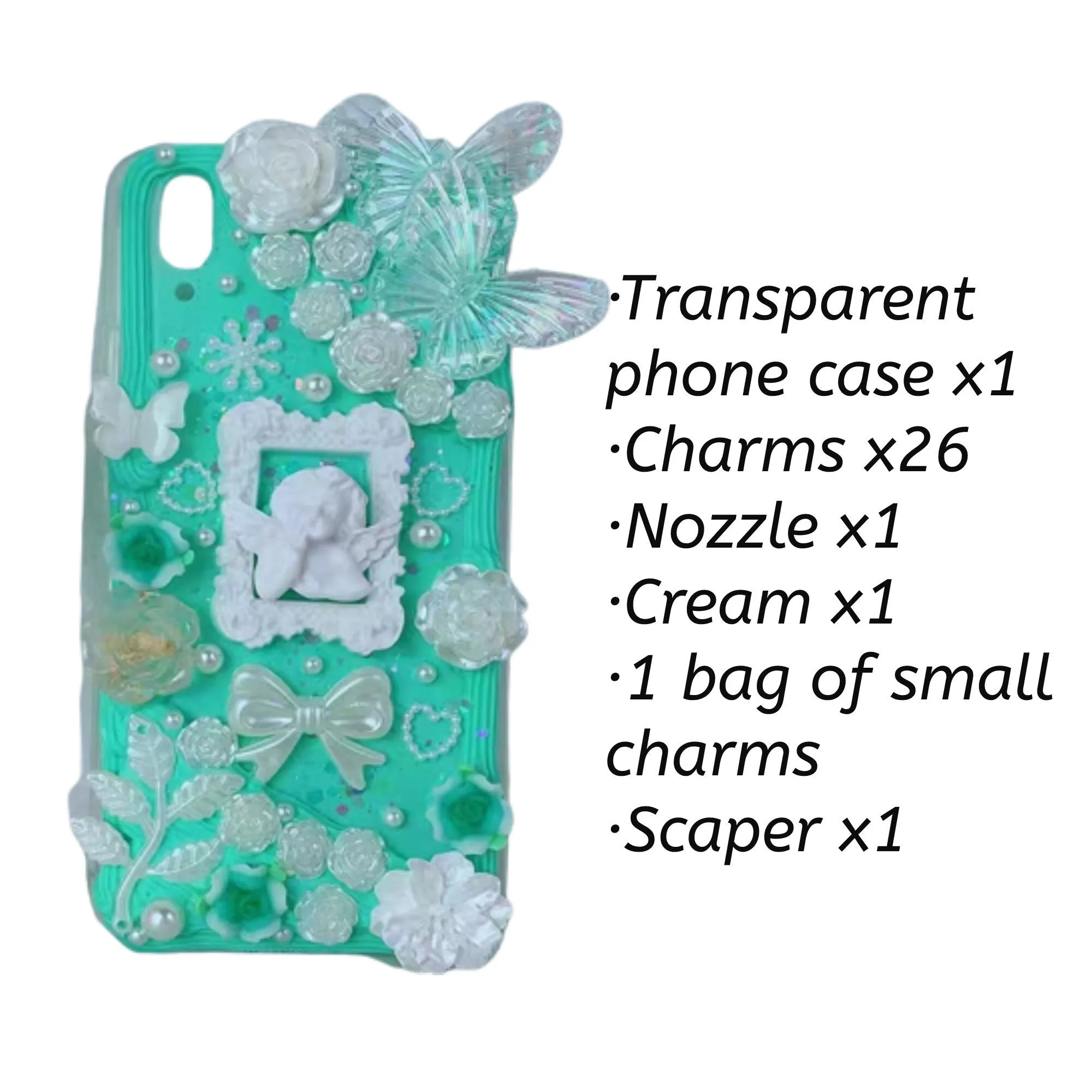 Decoden Custom Phone Case DIY Craft Kits | Pink Purple White Butterflies Flowers Frame Angel Charms | Samsung Android iPhone Cases