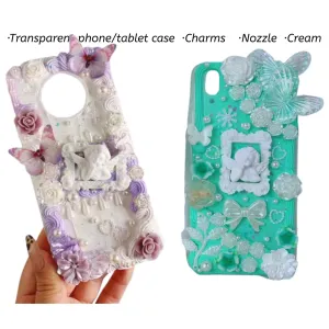 Decoden Custom Phone Case DIY Craft Kits | Pink Purple White Butterflies Flowers Frame Angel Charms | Samsung Android iPhone Cases