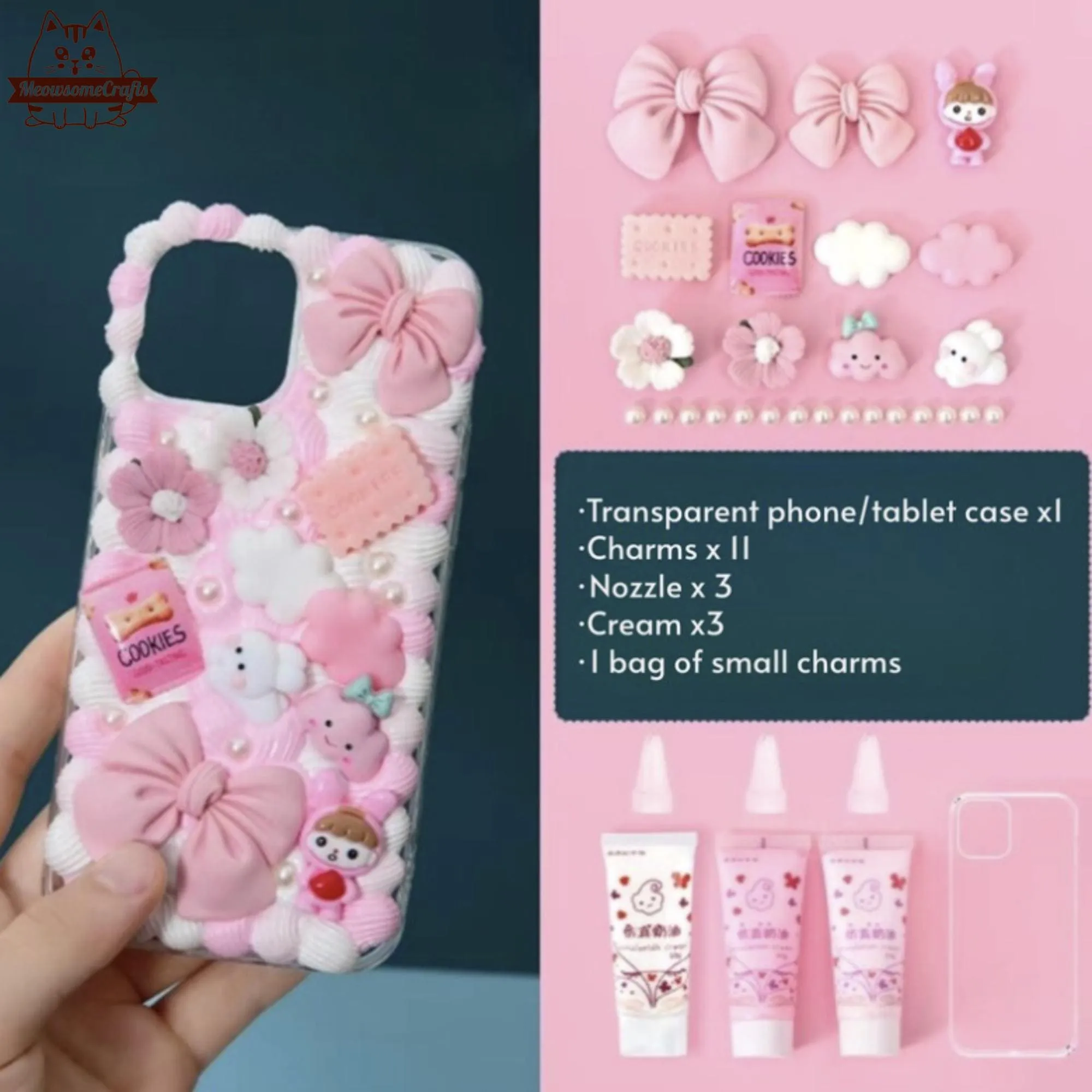 Decoden Custom Phone Case DIY Craft Kits | Pink Red Bows Pearls Flowers Kawaii Food Charms | Samsung Android iPhone Cases