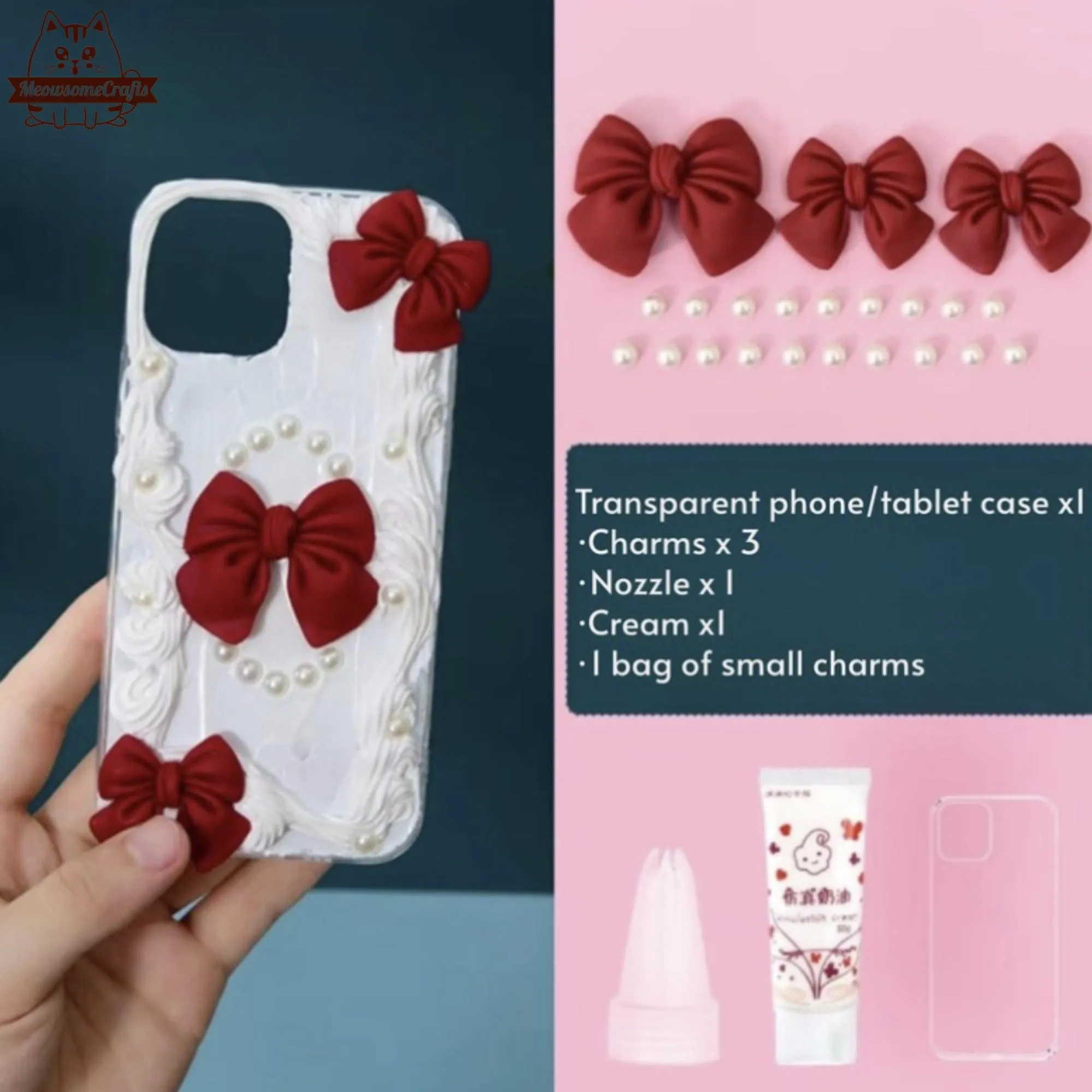 Decoden Custom Phone Case DIY Craft Kits | Pink Red Bows Pearls Flowers Kawaii Food Charms | Samsung Android iPhone Cases