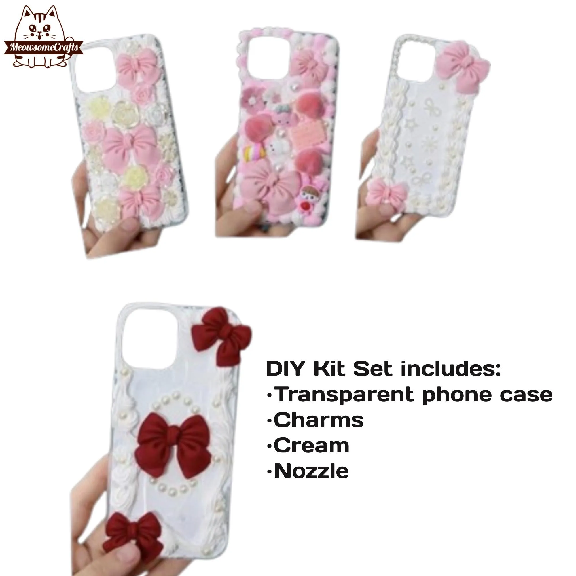 Decoden Custom Phone Case DIY Craft Kits | Pink Red Bows Pearls Flowers Kawaii Food Charms | Samsung Android iPhone Cases