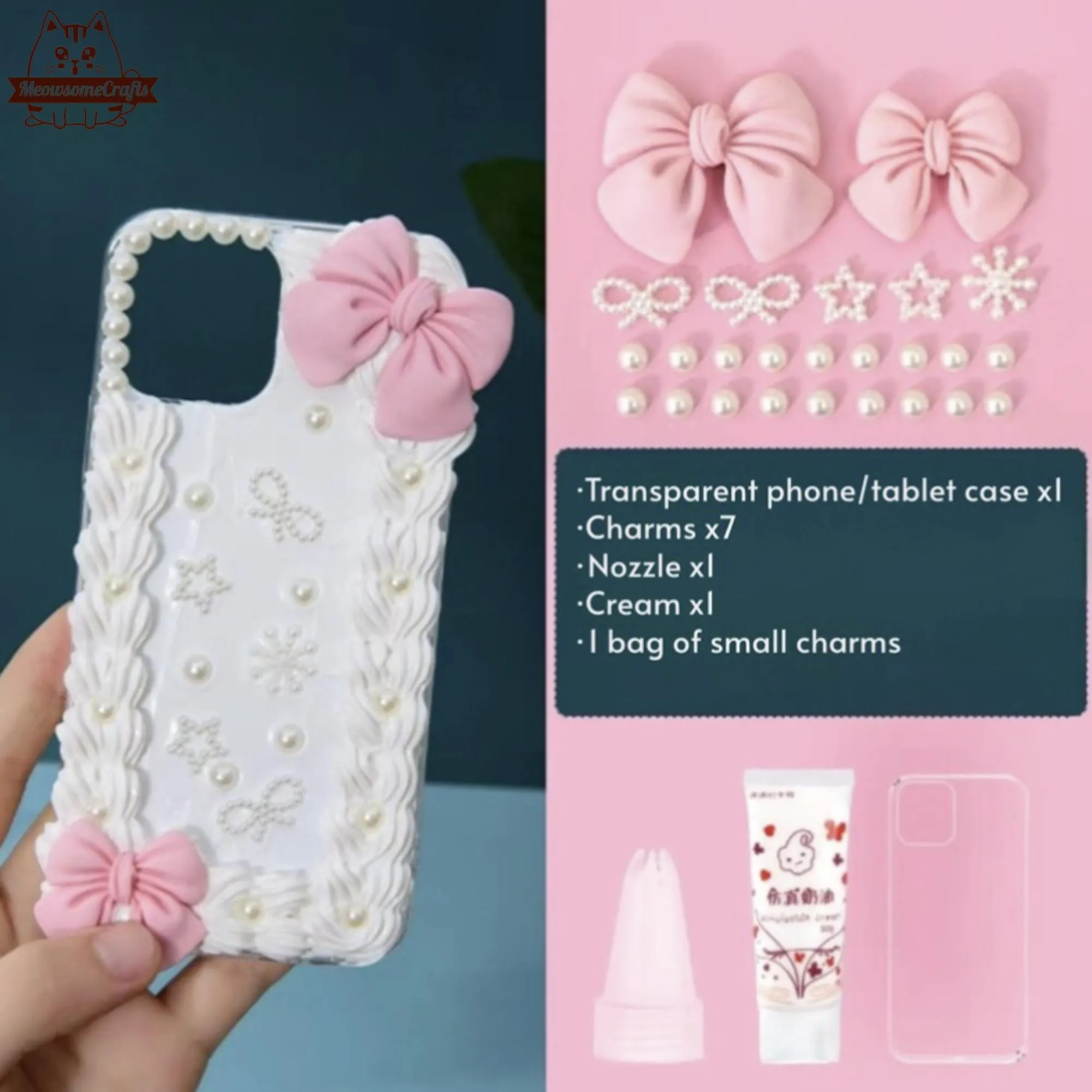 Decoden Custom Phone Case DIY Craft Kits | Pink Red Bows Pearls Flowers Kawaii Food Charms | Samsung Android iPhone Cases