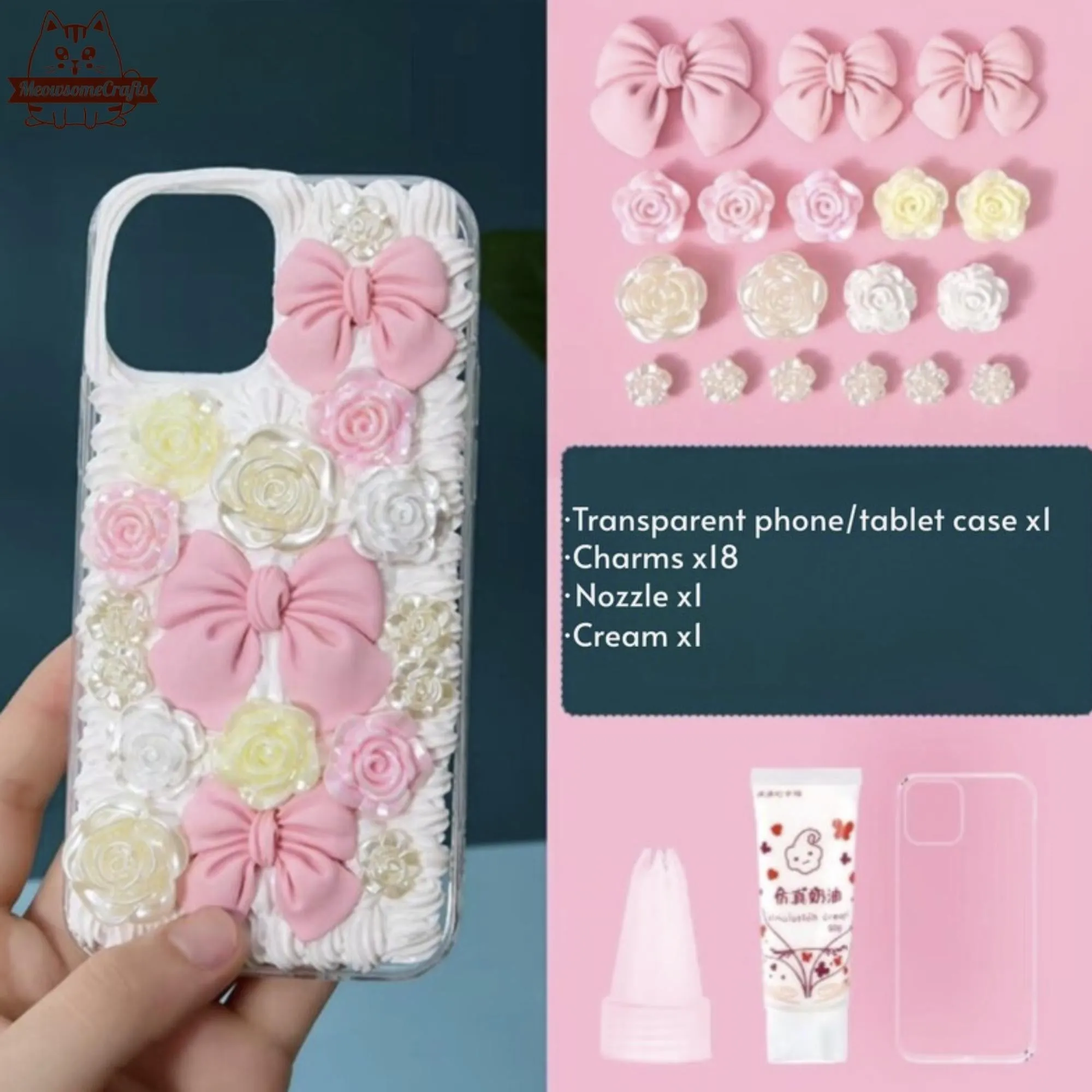 Decoden Custom Phone Case DIY Craft Kits | Pink Red Bows Pearls Flowers Kawaii Food Charms | Samsung Android iPhone Cases
