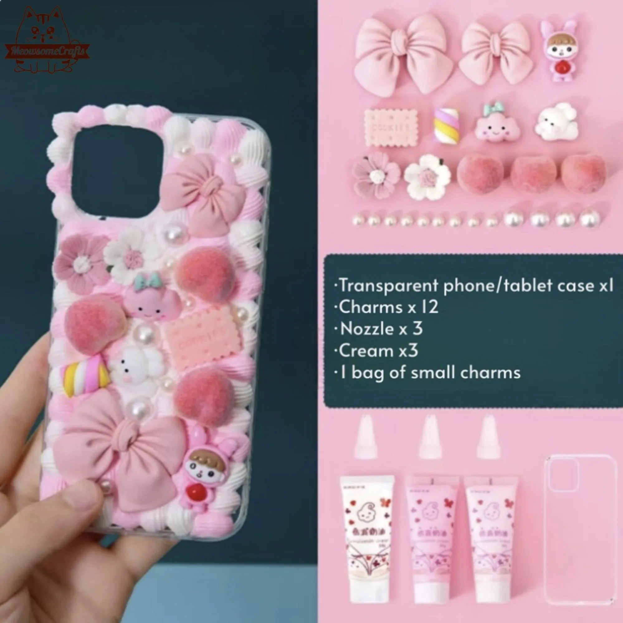 Decoden Custom Phone Case DIY Craft Kits | Pink Red Bows Pearls Flowers Kawaii Food Charms | Samsung Android iPhone Cases