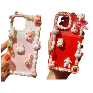 Decoden Custom Phone Case DIY Craft Kits | Rabbits Strawberries Carrots Bow Ribbons Pearls Charms | Samsung Android iPhone Cases