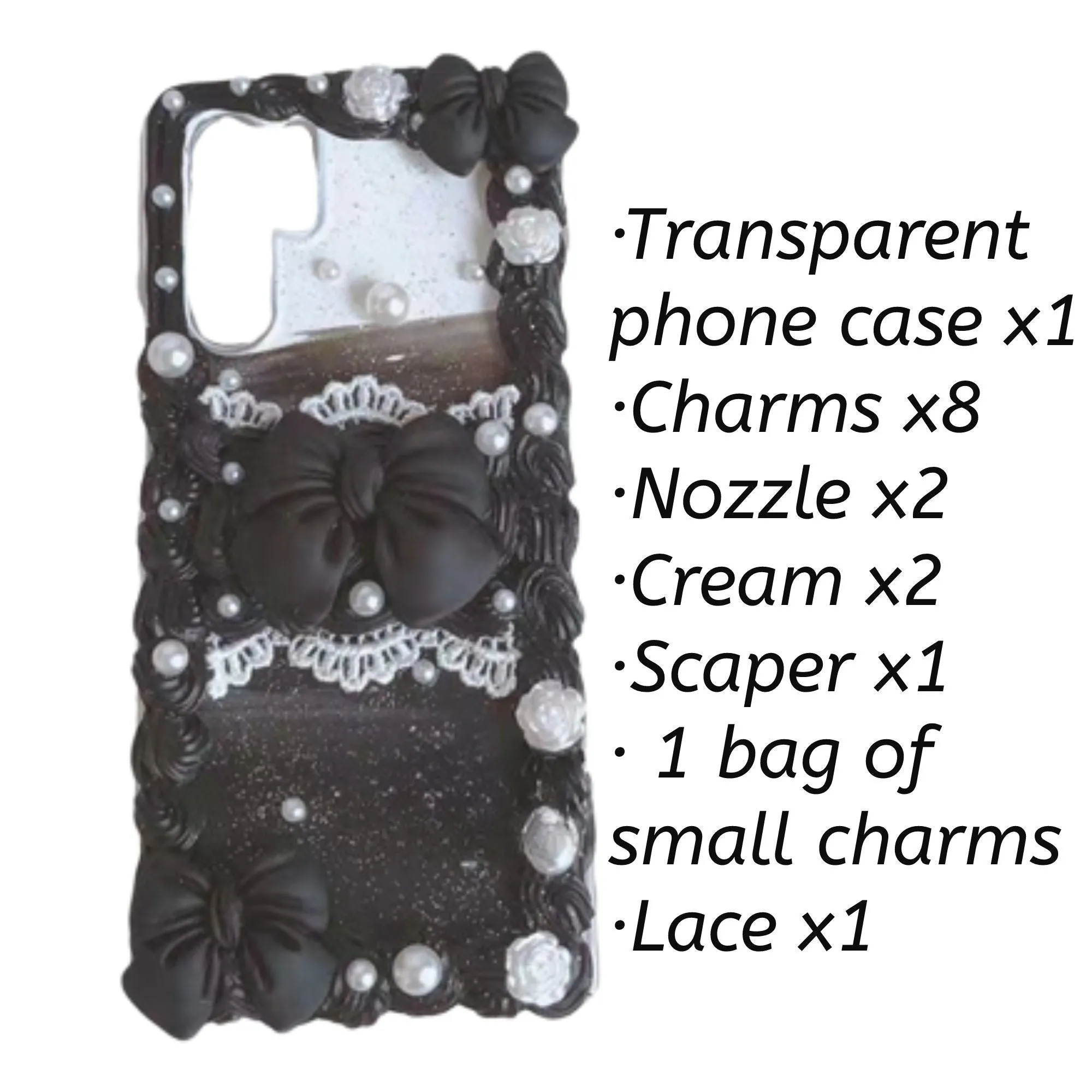 Decoden Custom Phone Case DIY Craft Kits | Red Black Big Bows Lace Flowers Pearls Charms | Samsung Android iPhone Cases