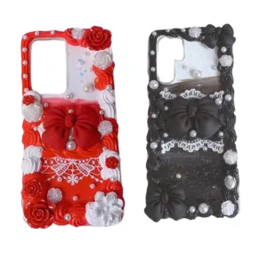 Decoden Custom Phone Case DIY Craft Kits | Red Black Big Bows Lace Flowers Pearls Charms | Samsung Android iPhone Cases