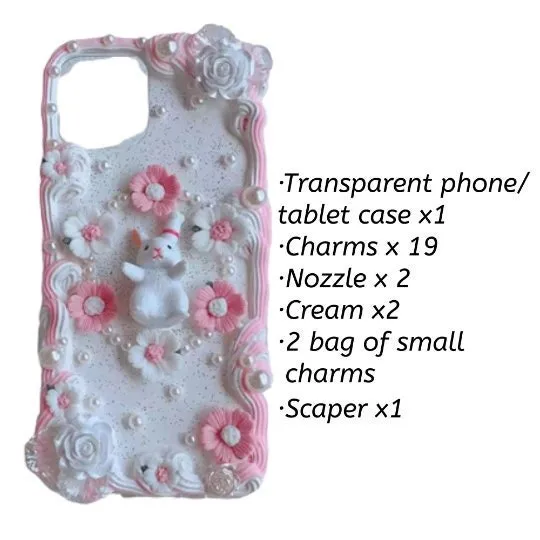 Decoden Custom Phone Case DIY Craft Kits | Sakura Flowers Daisies Rabbit Pearls Charms | Samsung Android iPhone Cases