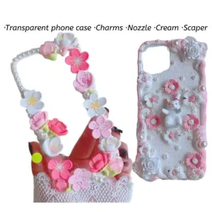 Decoden Custom Phone Case DIY Craft Kits | Sakura Flowers Daisies Rabbit Pearls Charms | Samsung Android iPhone Cases