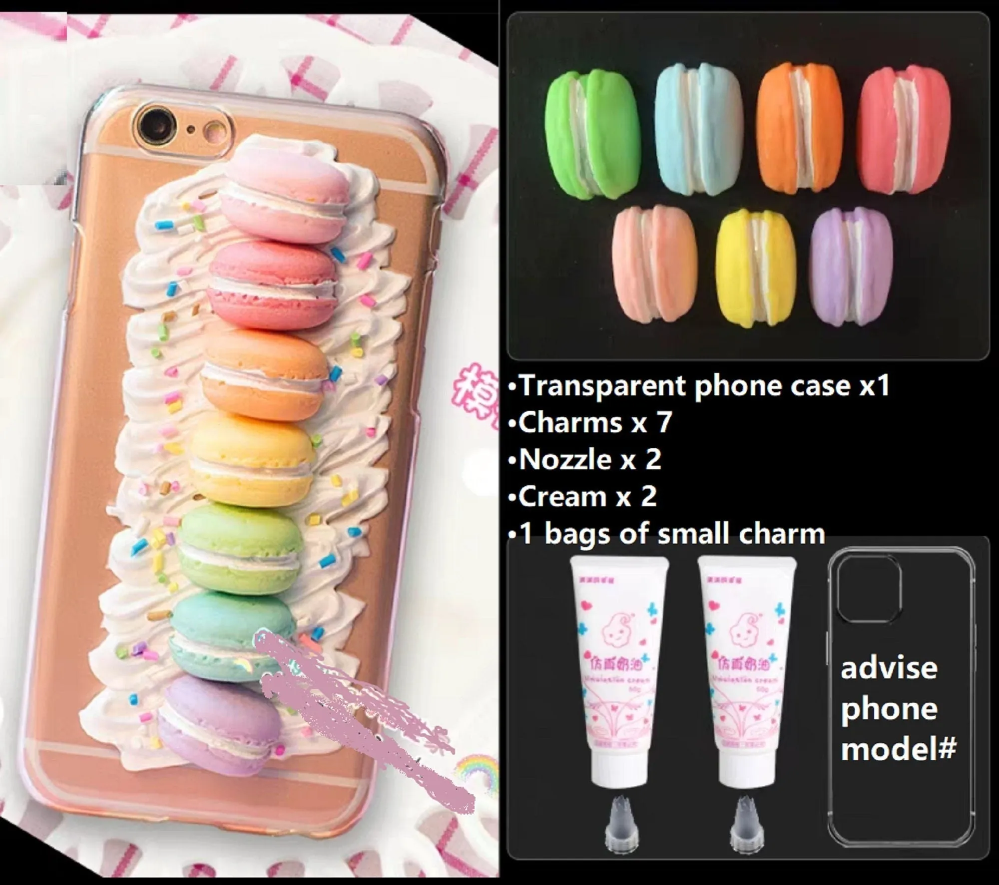 Decoden Custom Phone Case DIY Craft Kits | Teddy Bears Cookies Macaroons Toast Eggs Muffin Food Charms | Samsung Android iPhone Cases