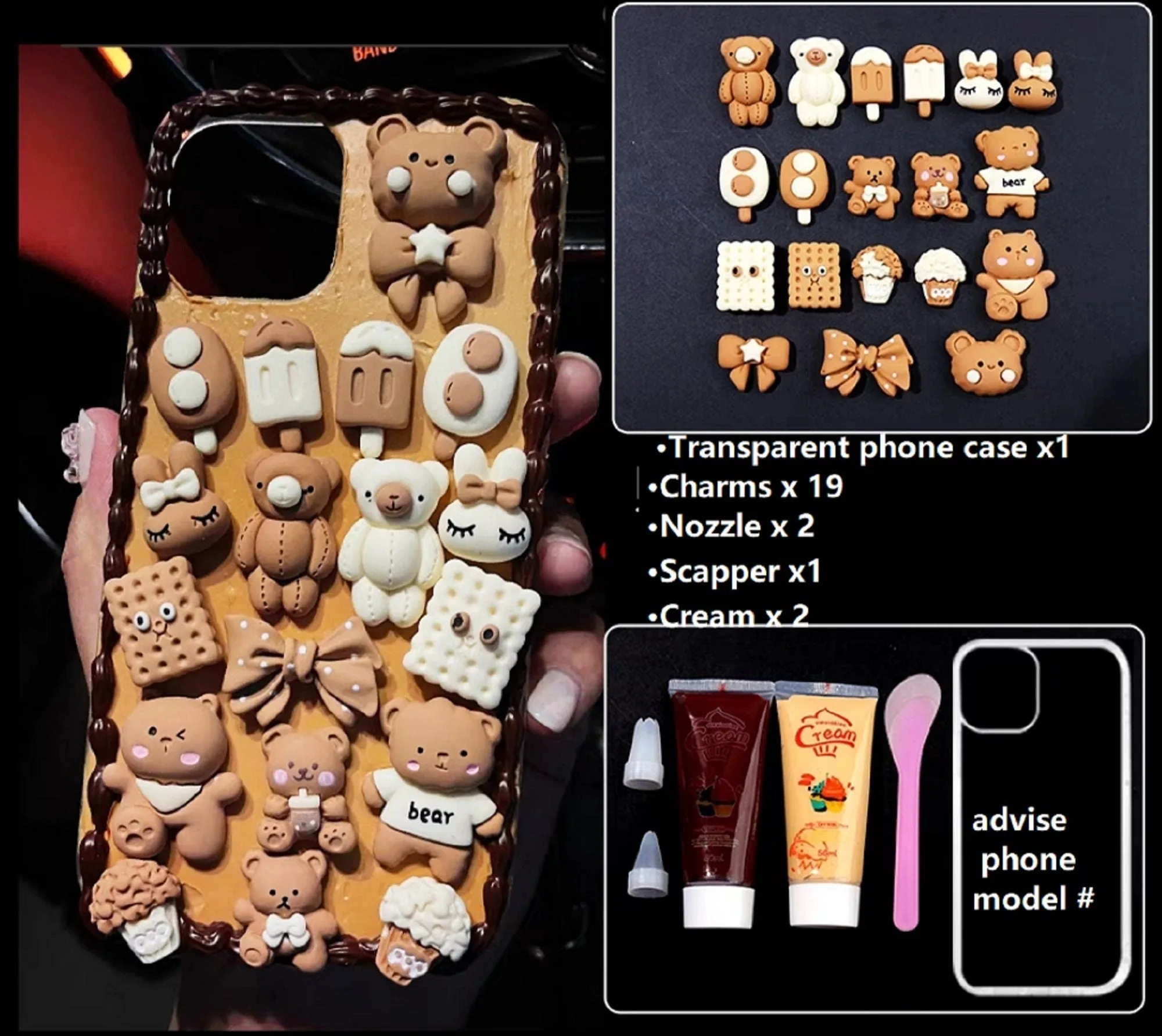 Decoden Custom Phone Case DIY Craft Kits | Teddy Bears Cookies Macaroons Toast Eggs Muffin Food Charms | Samsung Android iPhone Cases