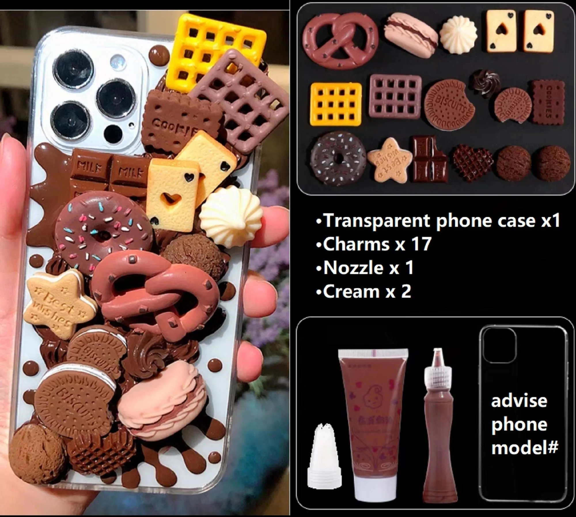 Decoden Custom Phone Case DIY Craft Kits | Teddy Bears Cookies Macaroons Toast Eggs Muffin Food Charms | Samsung Android iPhone Cases