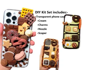 Decoden Custom Phone Case DIY Craft Kits | Teddy Bears Cookies Macaroons Toast Eggs Muffin Food Charms | Samsung Android iPhone Cases