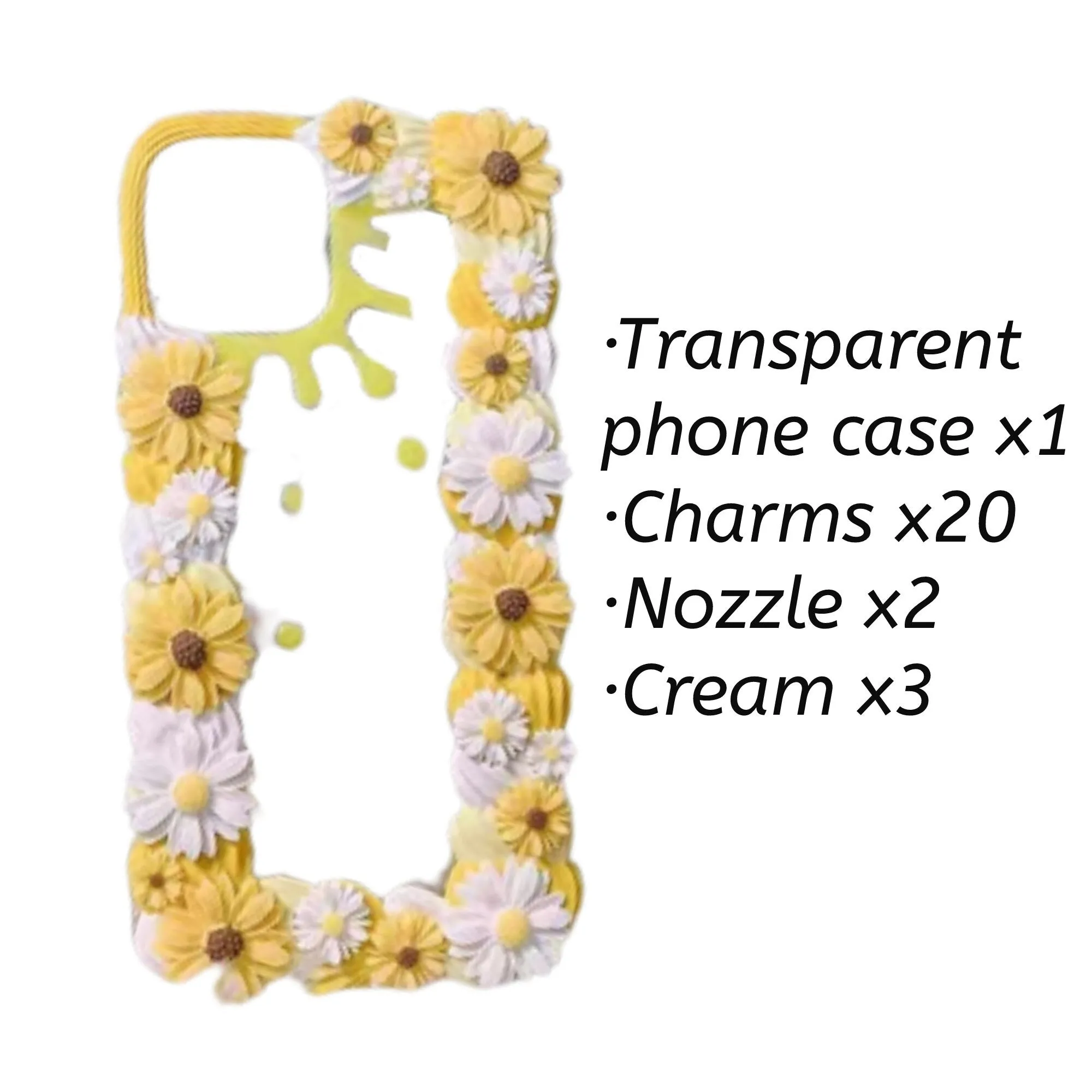 Decoden Custom Phone Case DIY Craft Kits | White Yellow Flowers Daises Orange Slices Pearls Charms | Samsung Android iPhone Cases
